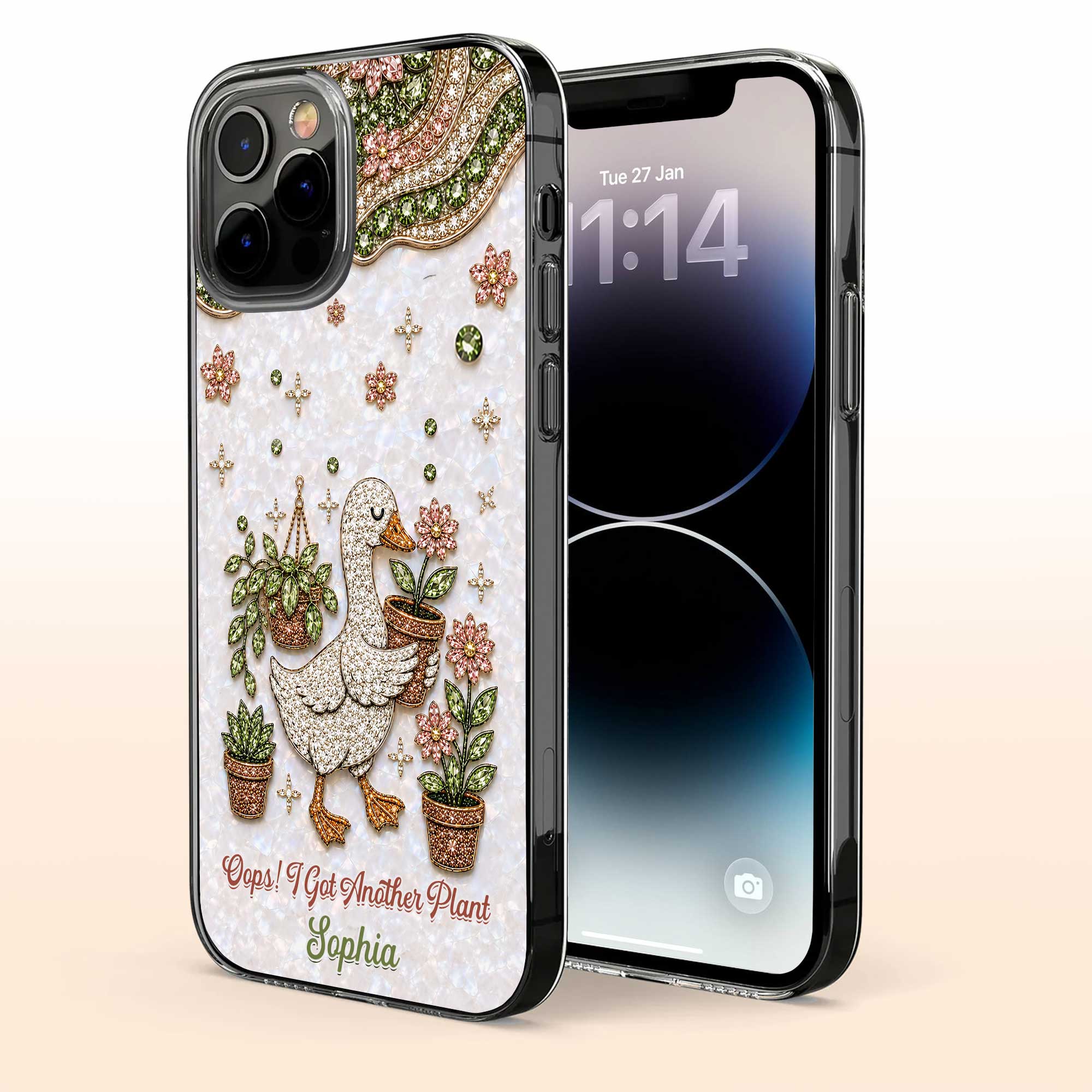 Personalized Clear Phone Case Custom Name Duck Floral Gift