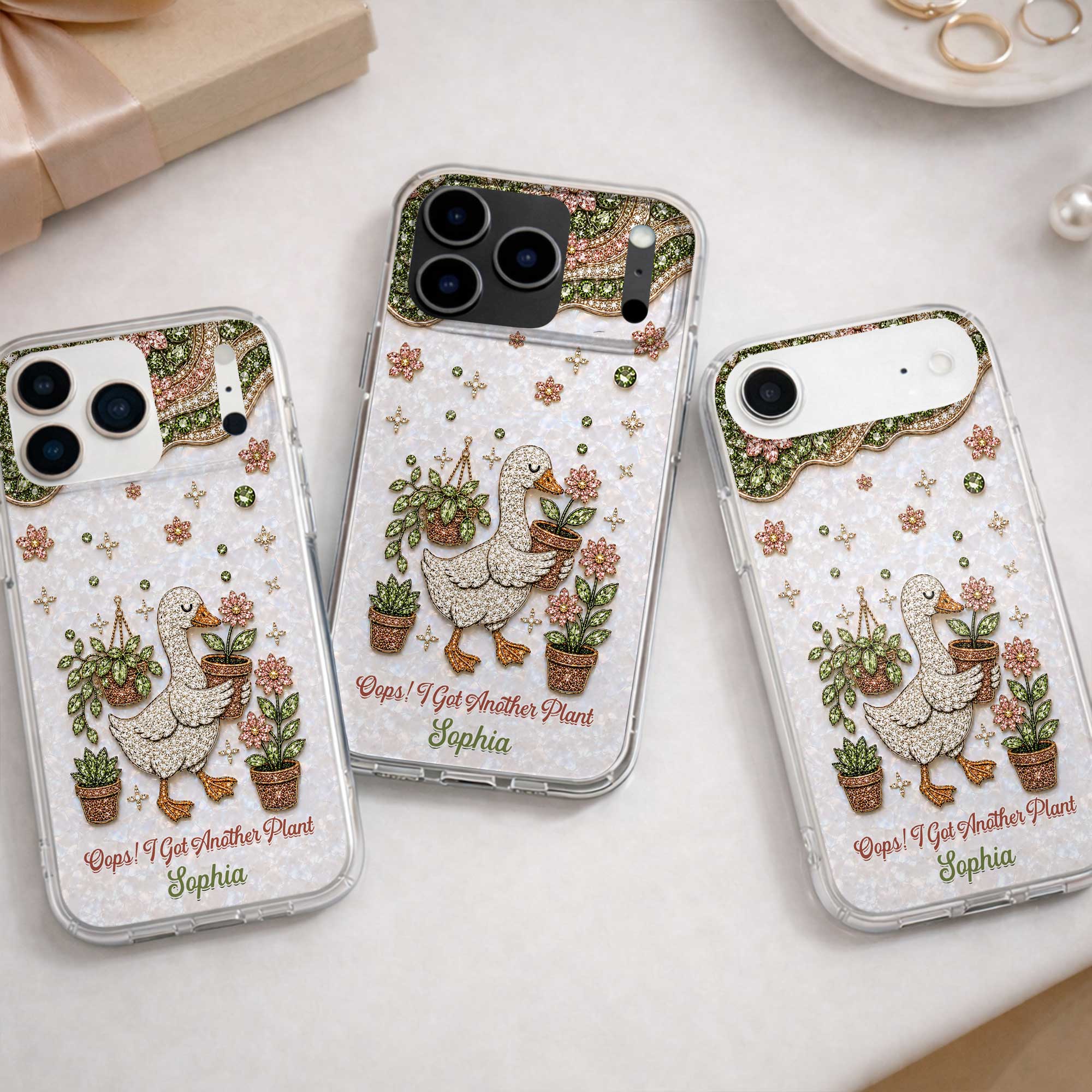 Personalized Clear Phone Case Custom Name Duck Floral Gift