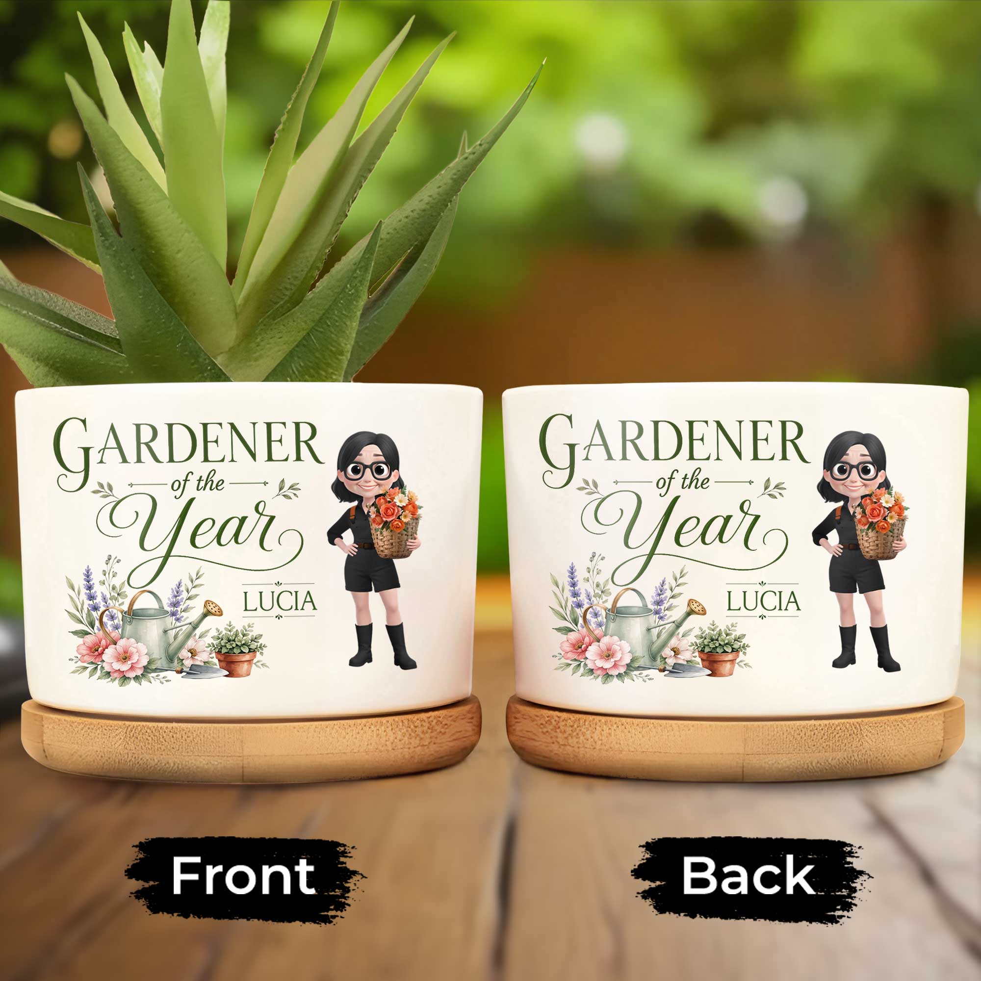 Personalized Ceramic Plant Pot Custom Gardener Girl Gift for Mom