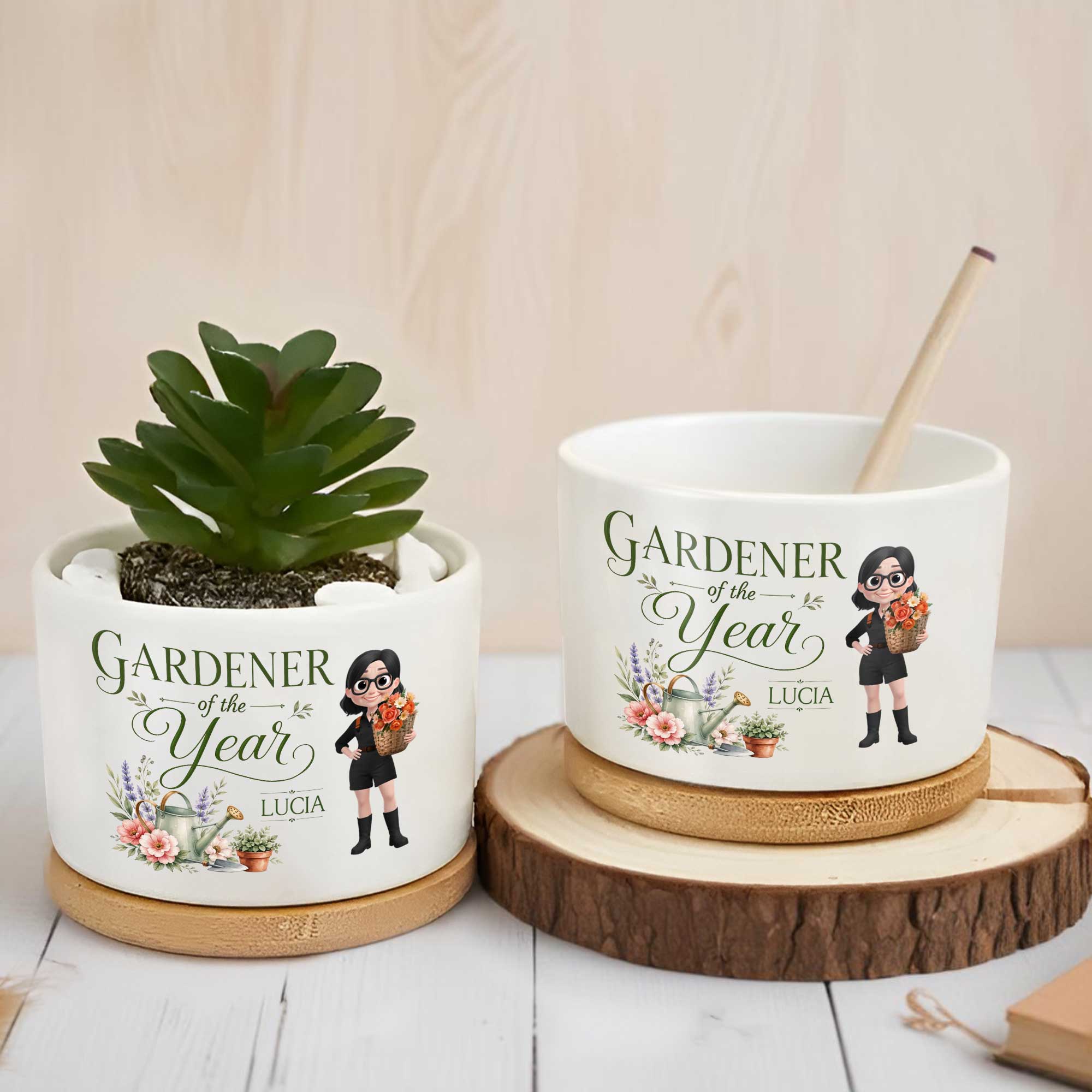 Personalized Ceramic Plant Pot Custom Gardener Girl Gift for Mom