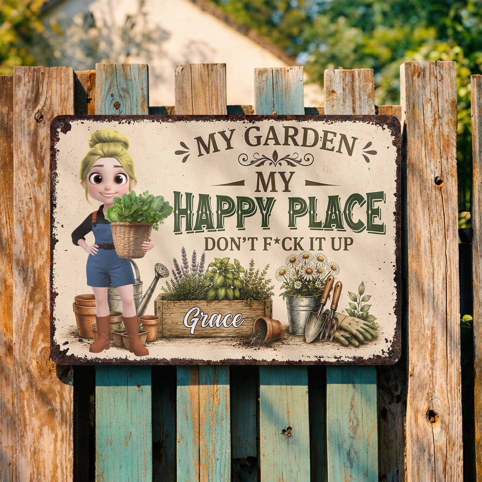 Personalized Metal Garden Sign Custom Name Gift for Mom