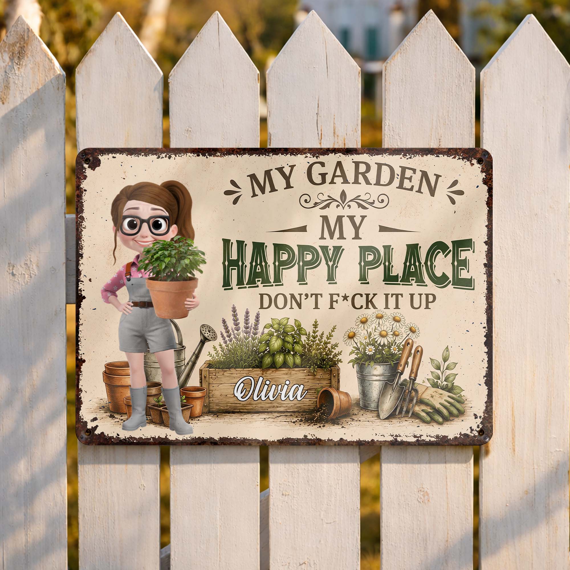 Personalized Metal Garden Sign Custom Name Gift for Mom