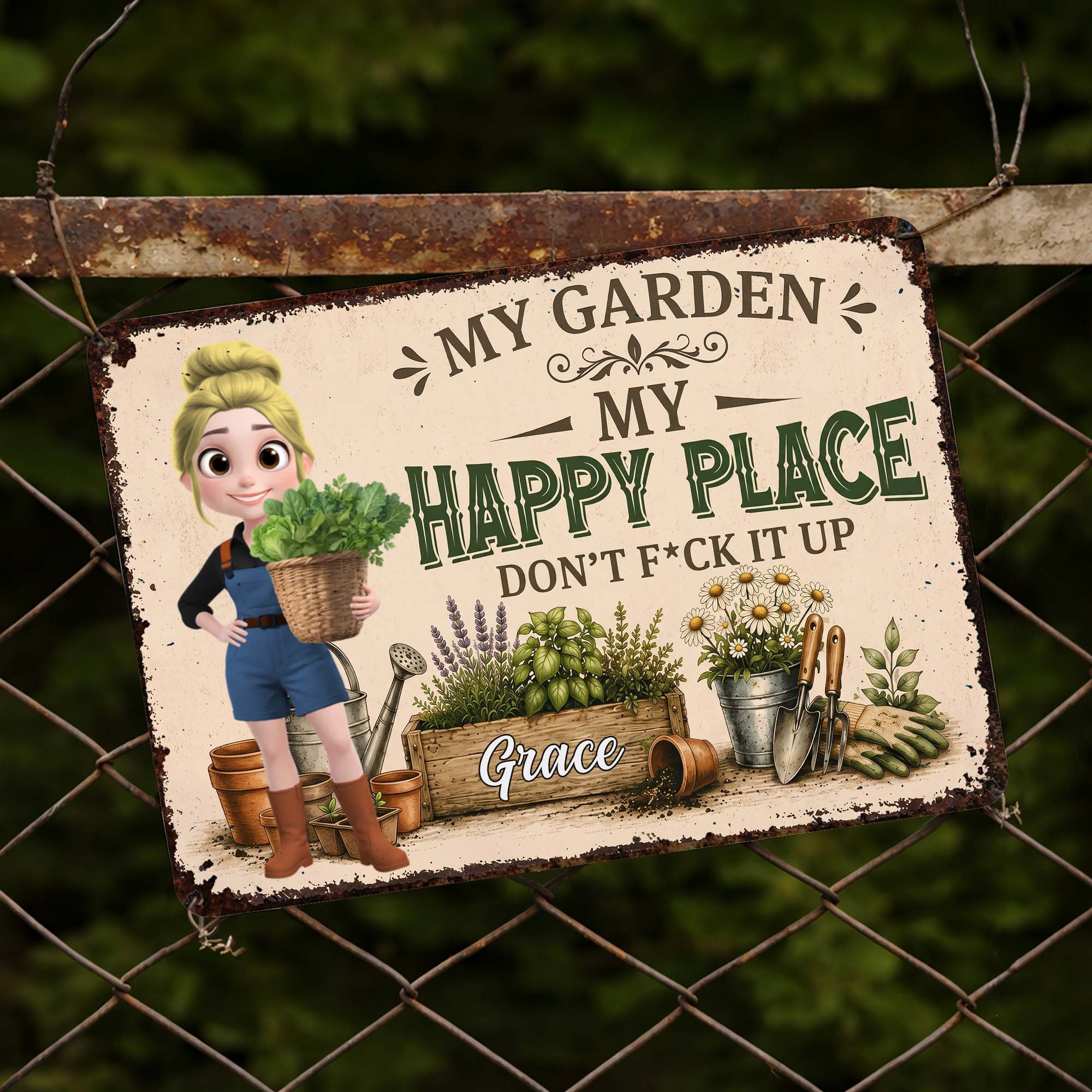 Personalized Metal Garden Sign Custom Name Gift for Mom