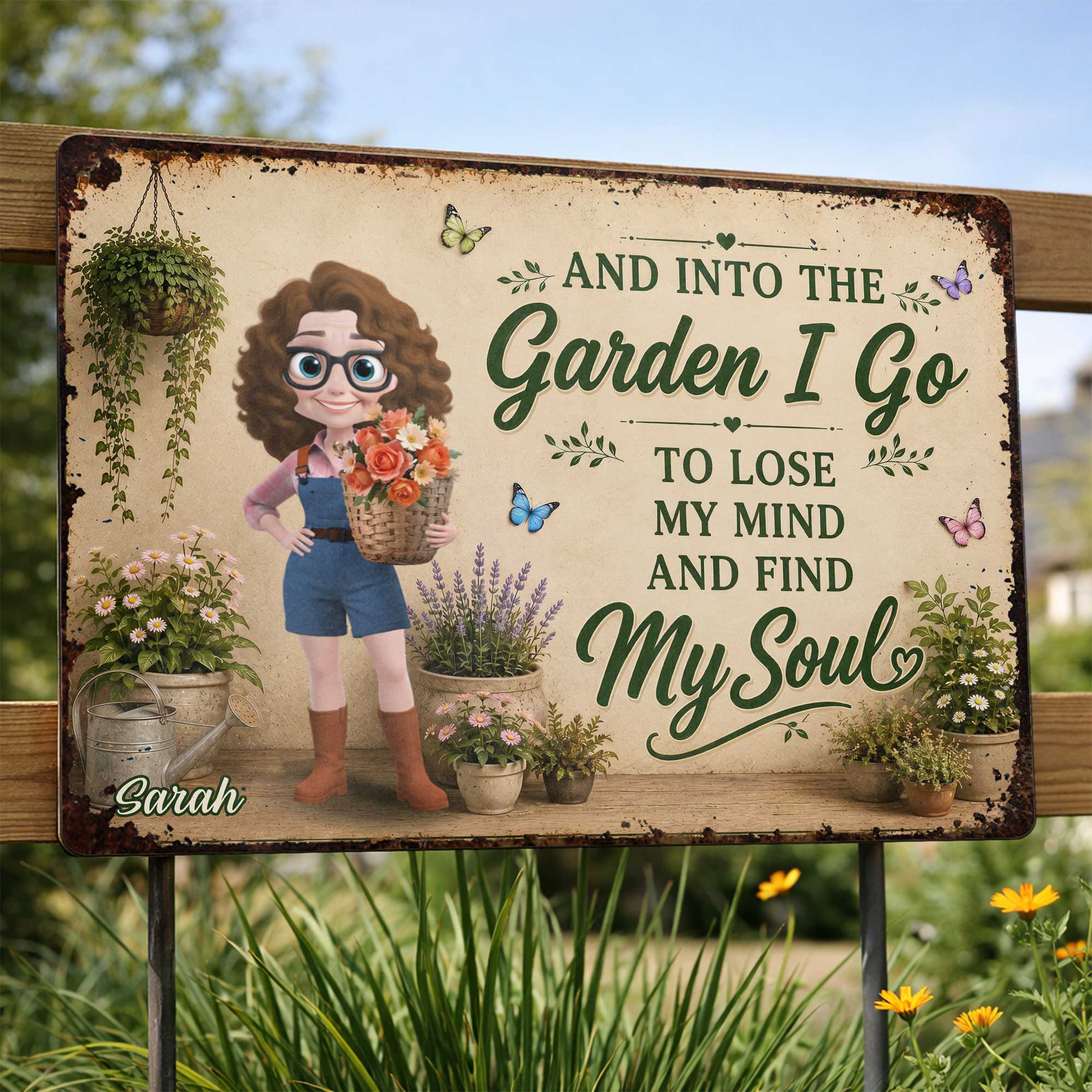Personalized Metal Garden Sign Custom Name Gift for Mom