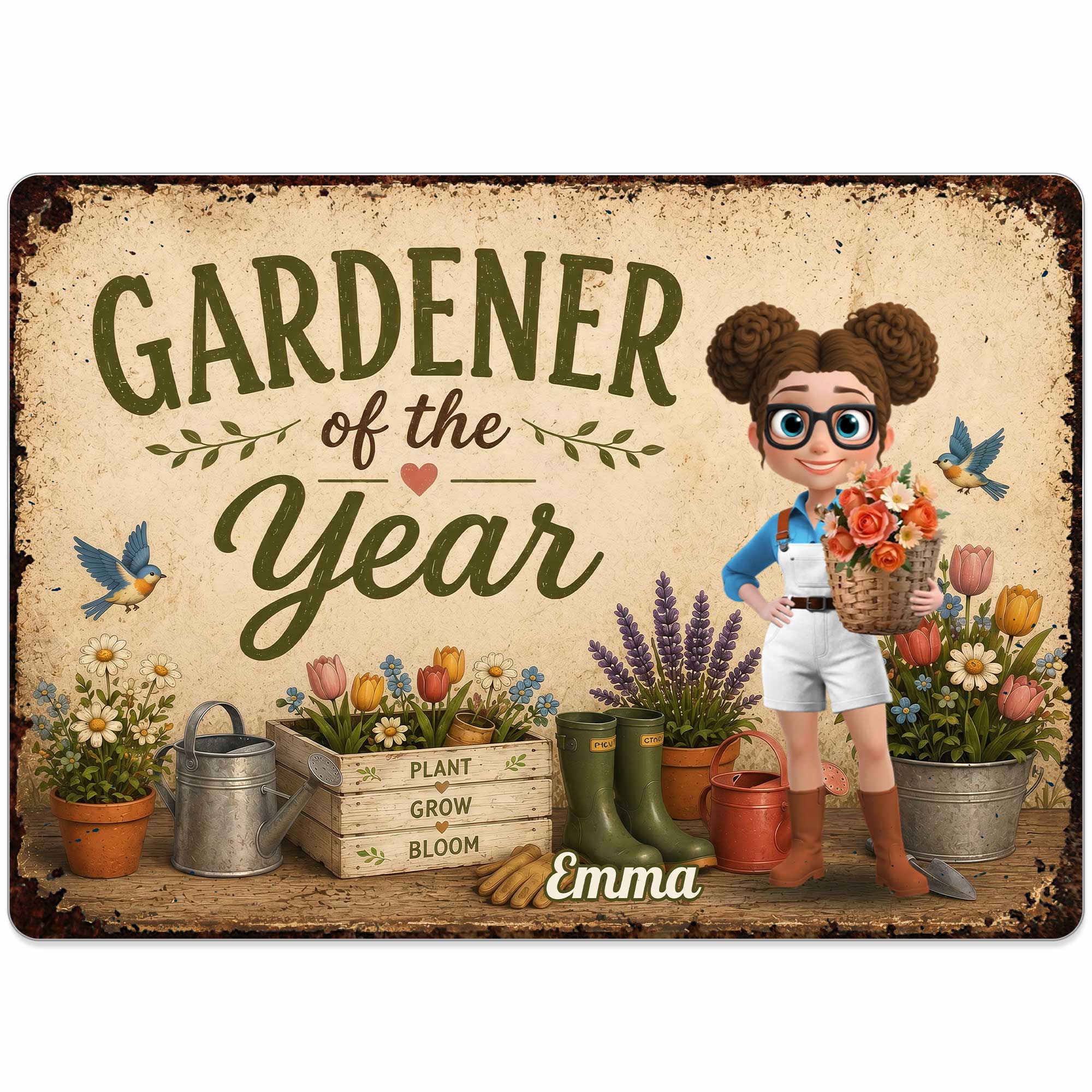 Personalized Metal Sign for Gardener Custom Name Decor Gift