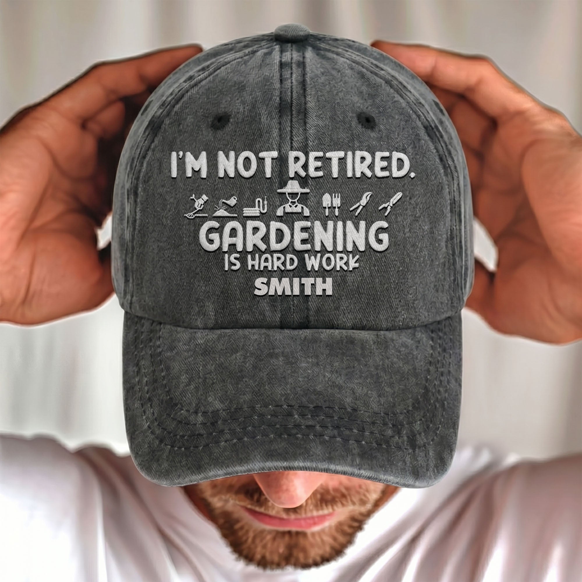 Personalized Washed Denim Cap Gardening Gift for Dad