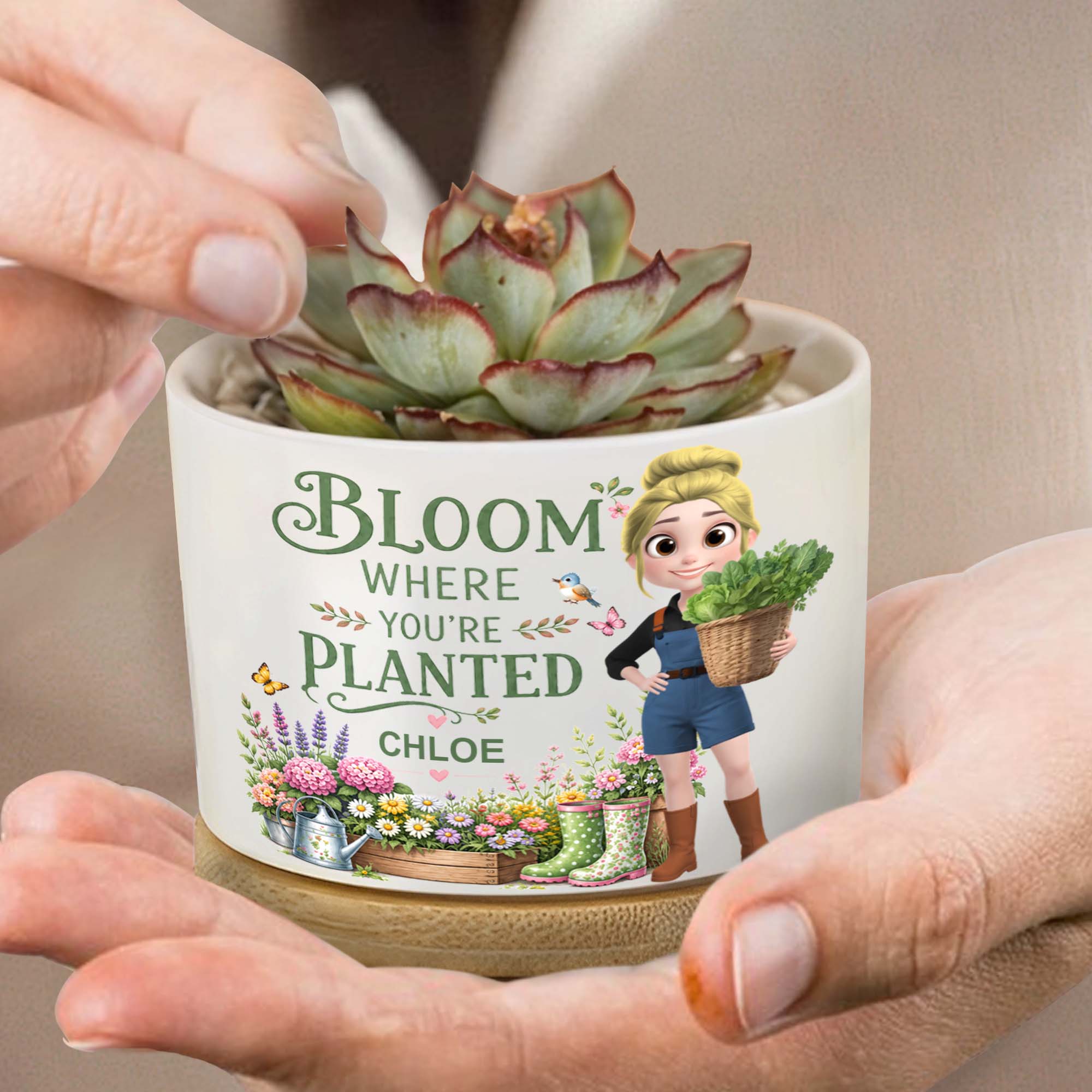 Personalized Ceramic Plant Pot Custom Name Gift for Mom