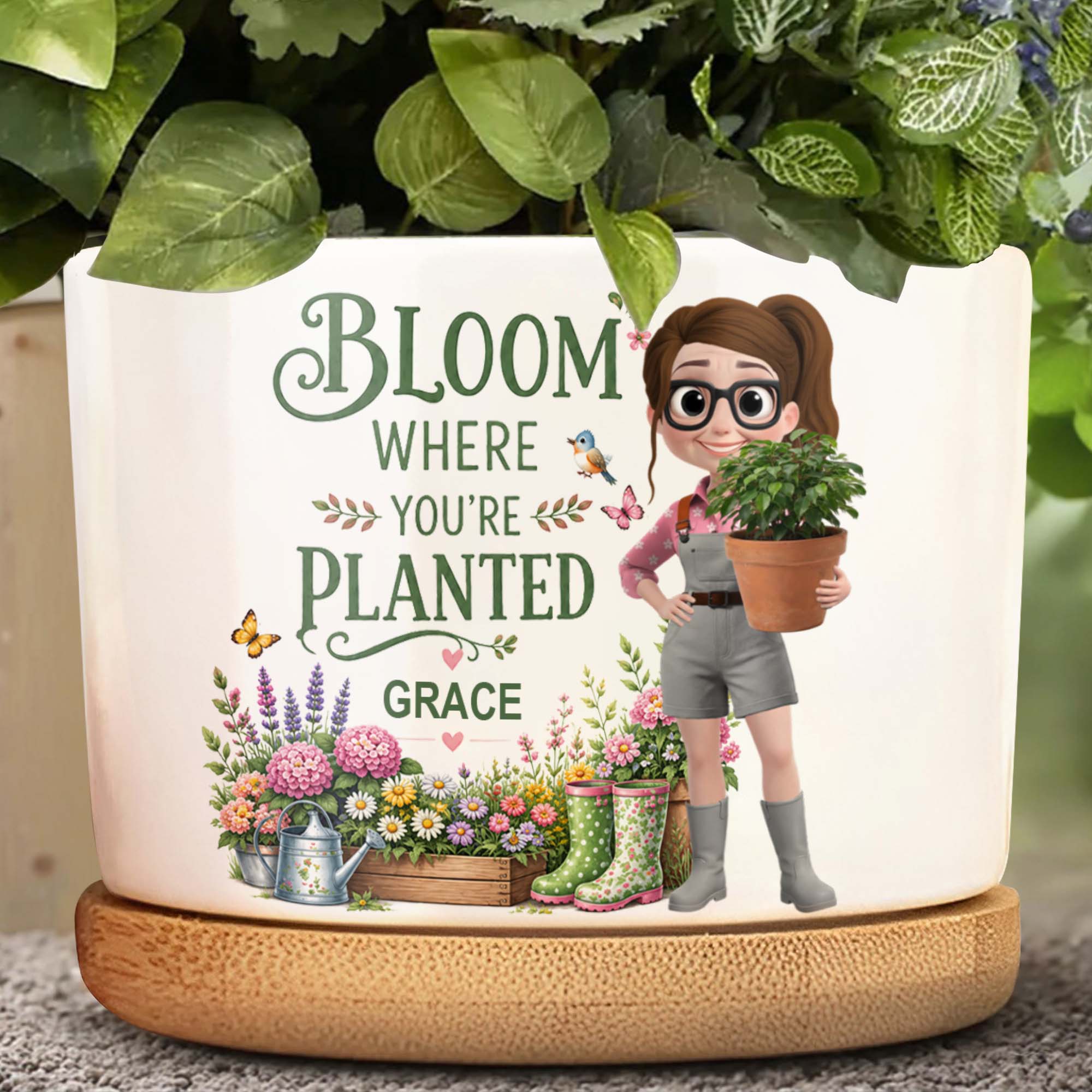 Personalized Ceramic Plant Pot Custom Name Gift for Mom