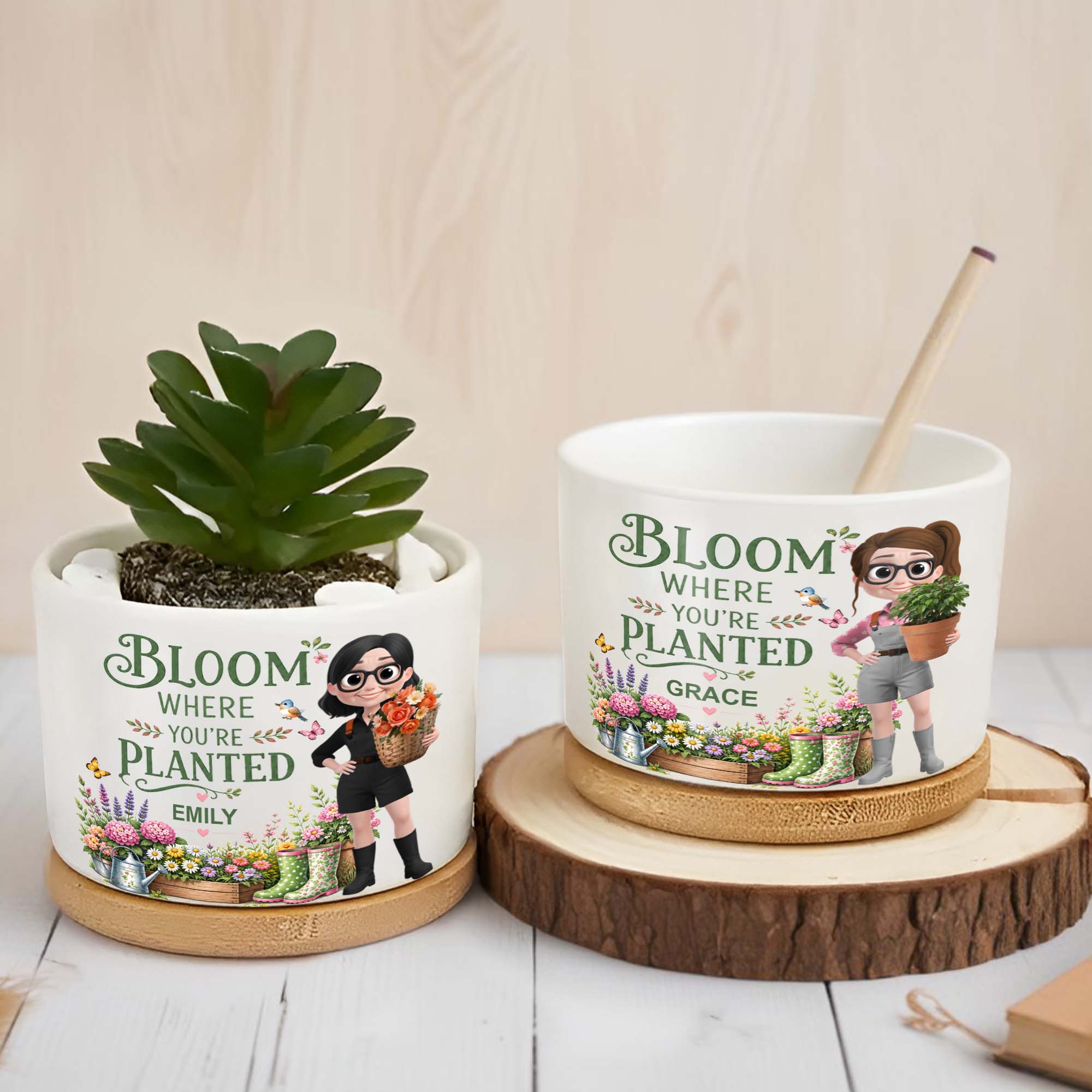 Personalized Ceramic Plant Pot Custom Name Gift for Mom