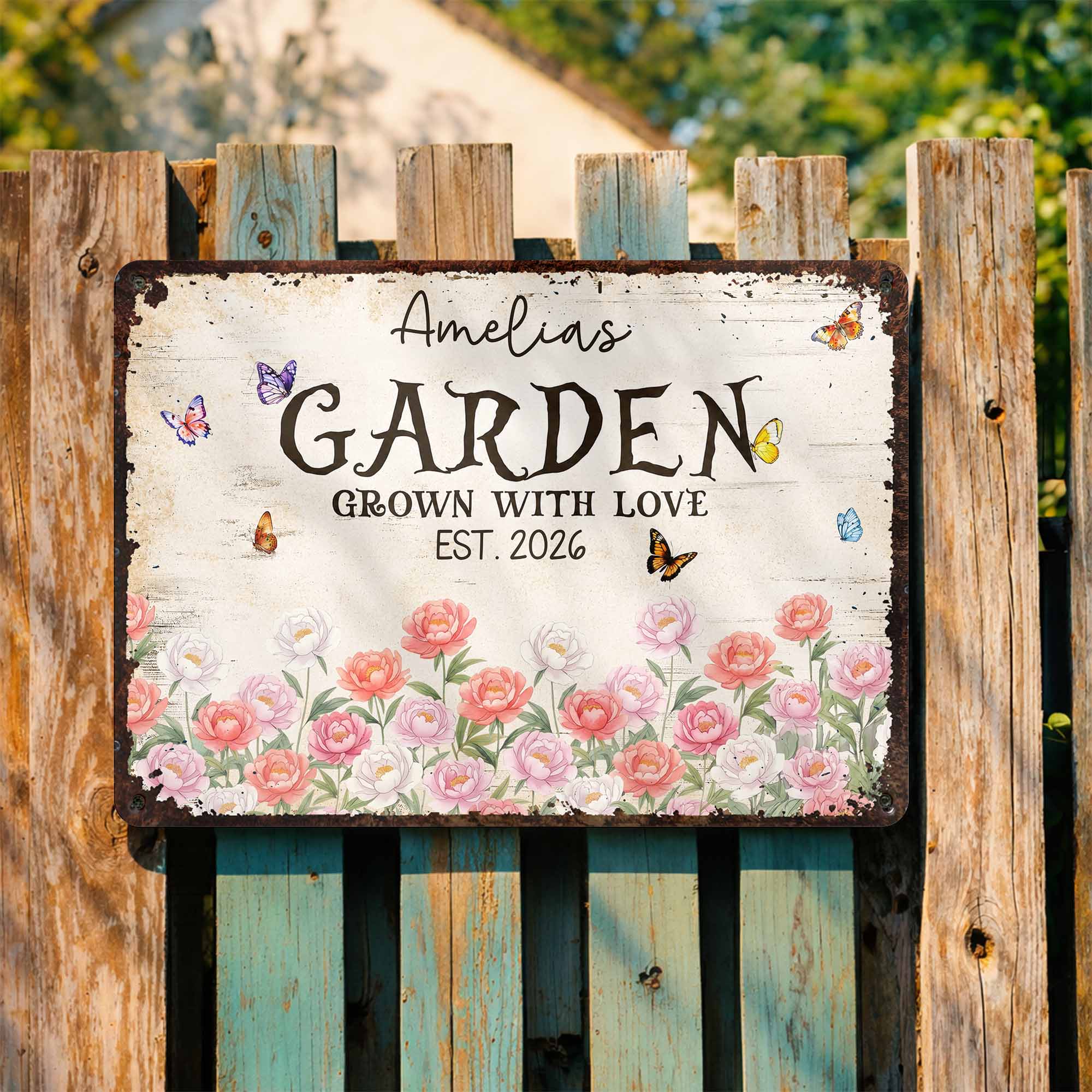 Personalized Floral Metal Sign with Butterflies Gift for Mom