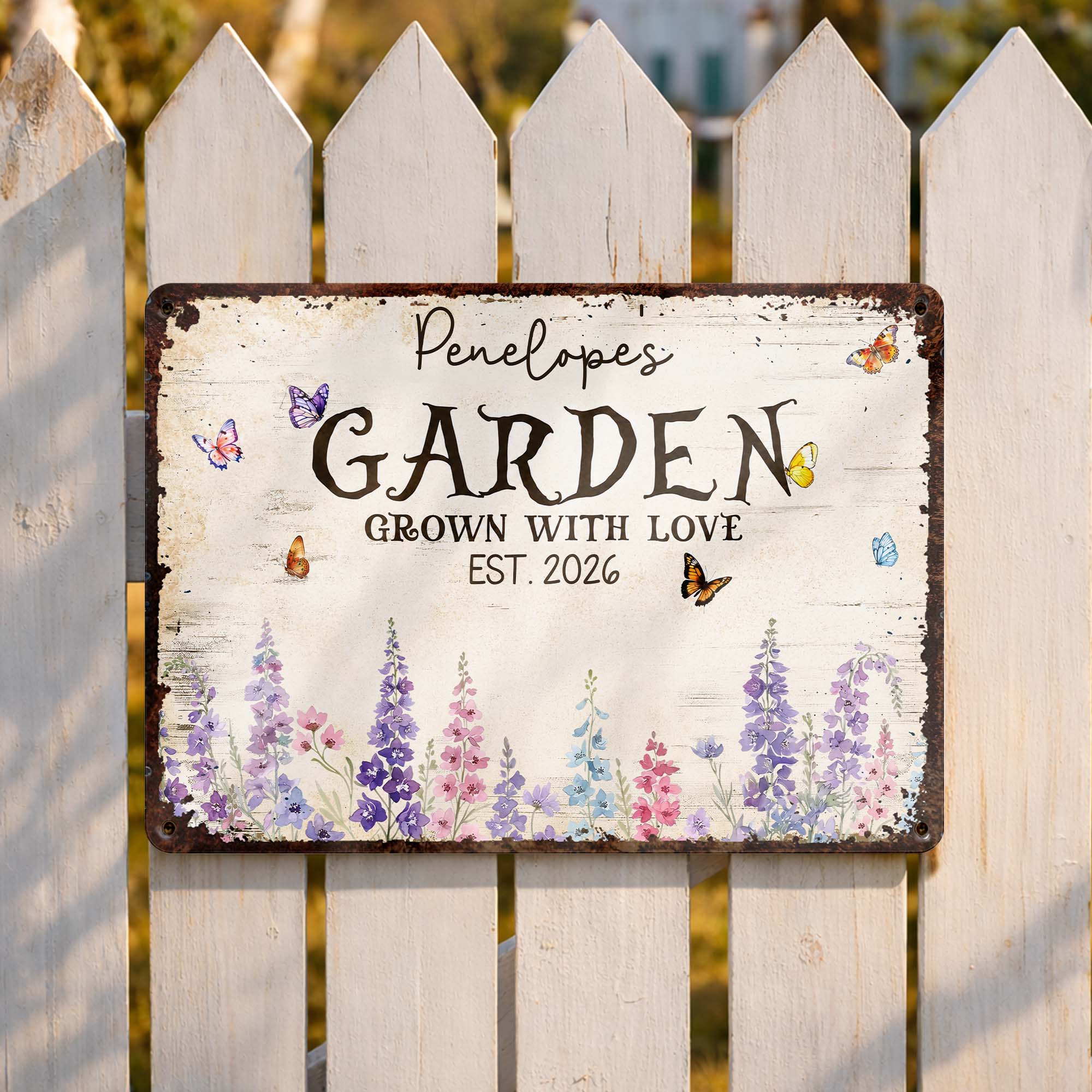 Personalized Floral Metal Sign with Butterflies Gift for Mom