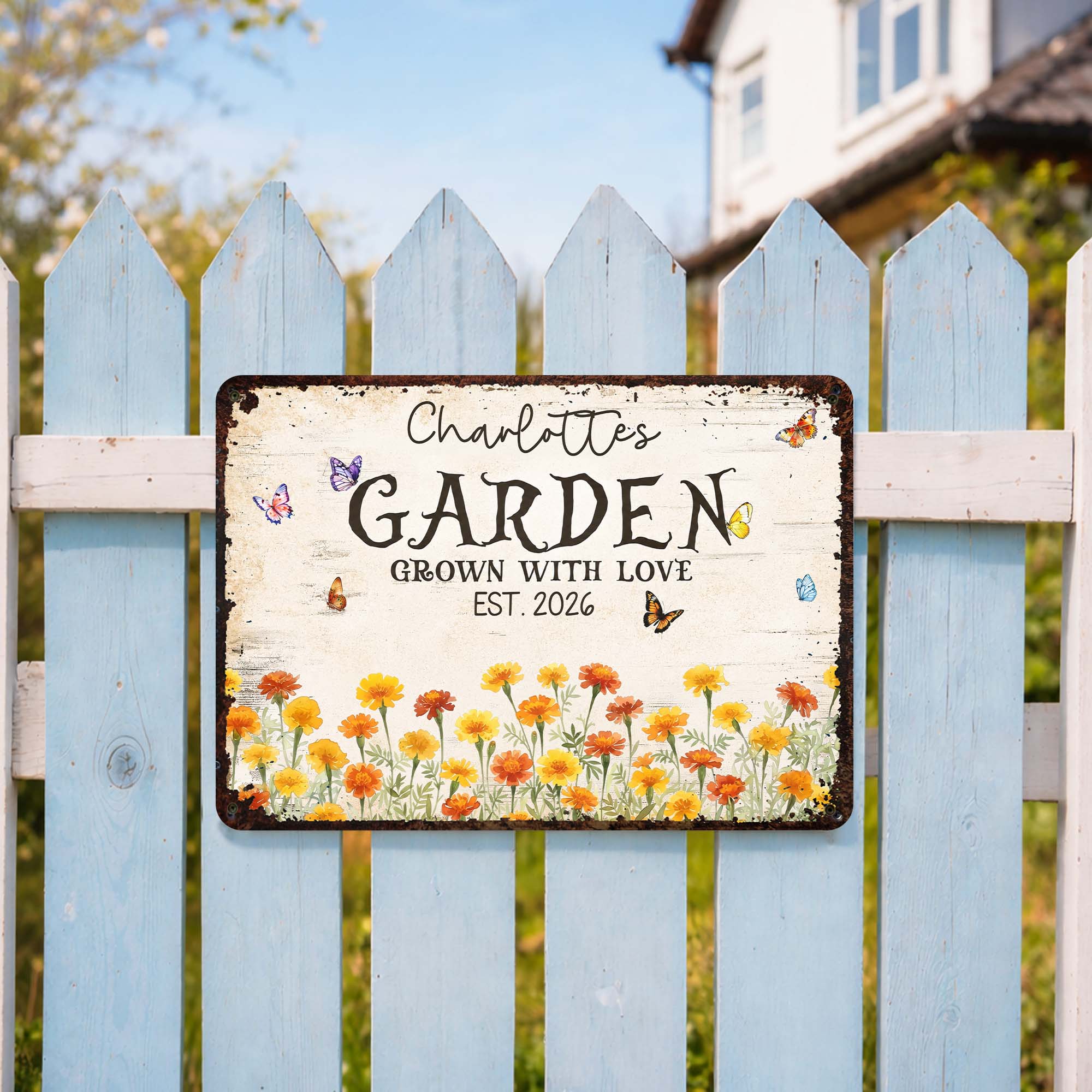 Personalized Floral Metal Sign with Butterflies Gift for Mom