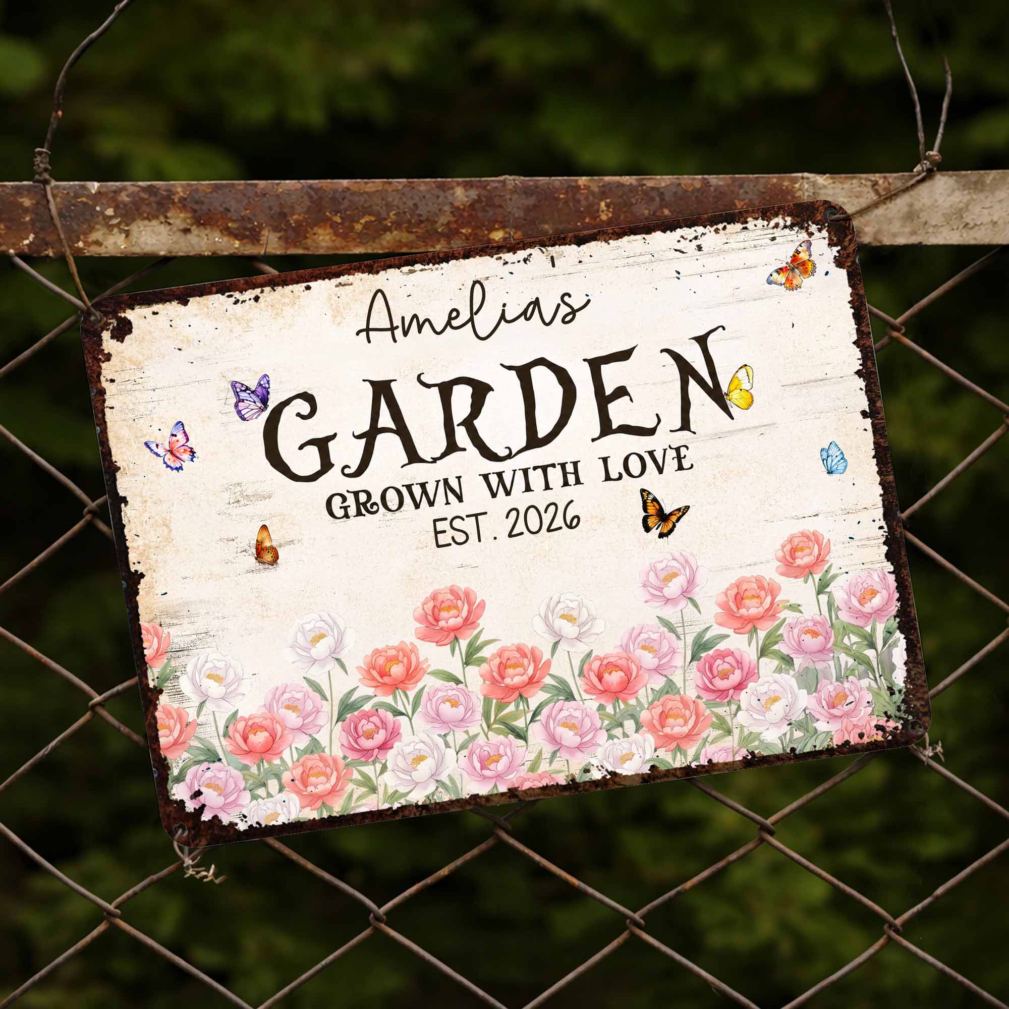 Personalized Floral Metal Sign with Butterflies Gift for Mom