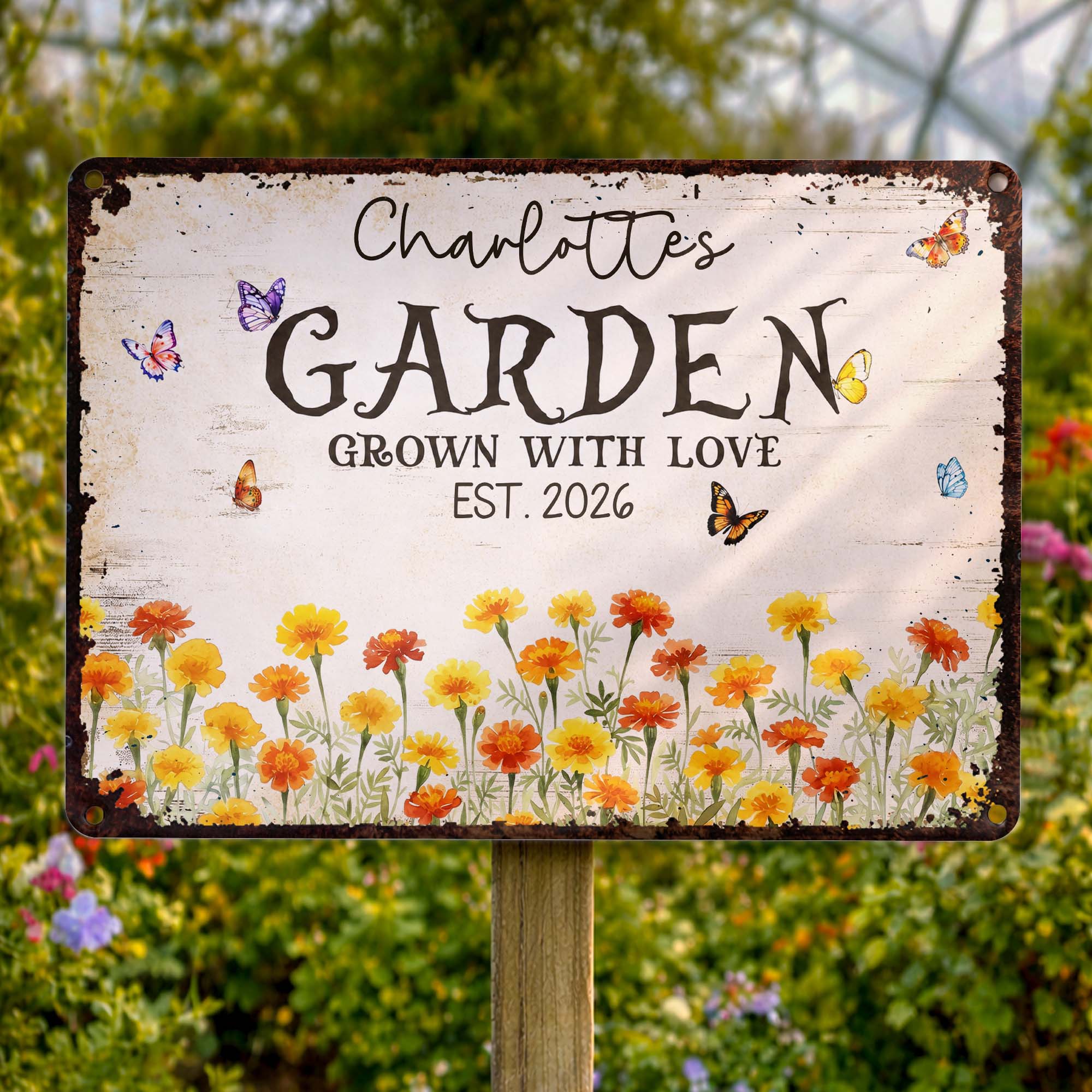 Personalized Floral Metal Sign with Butterflies Gift for Mom