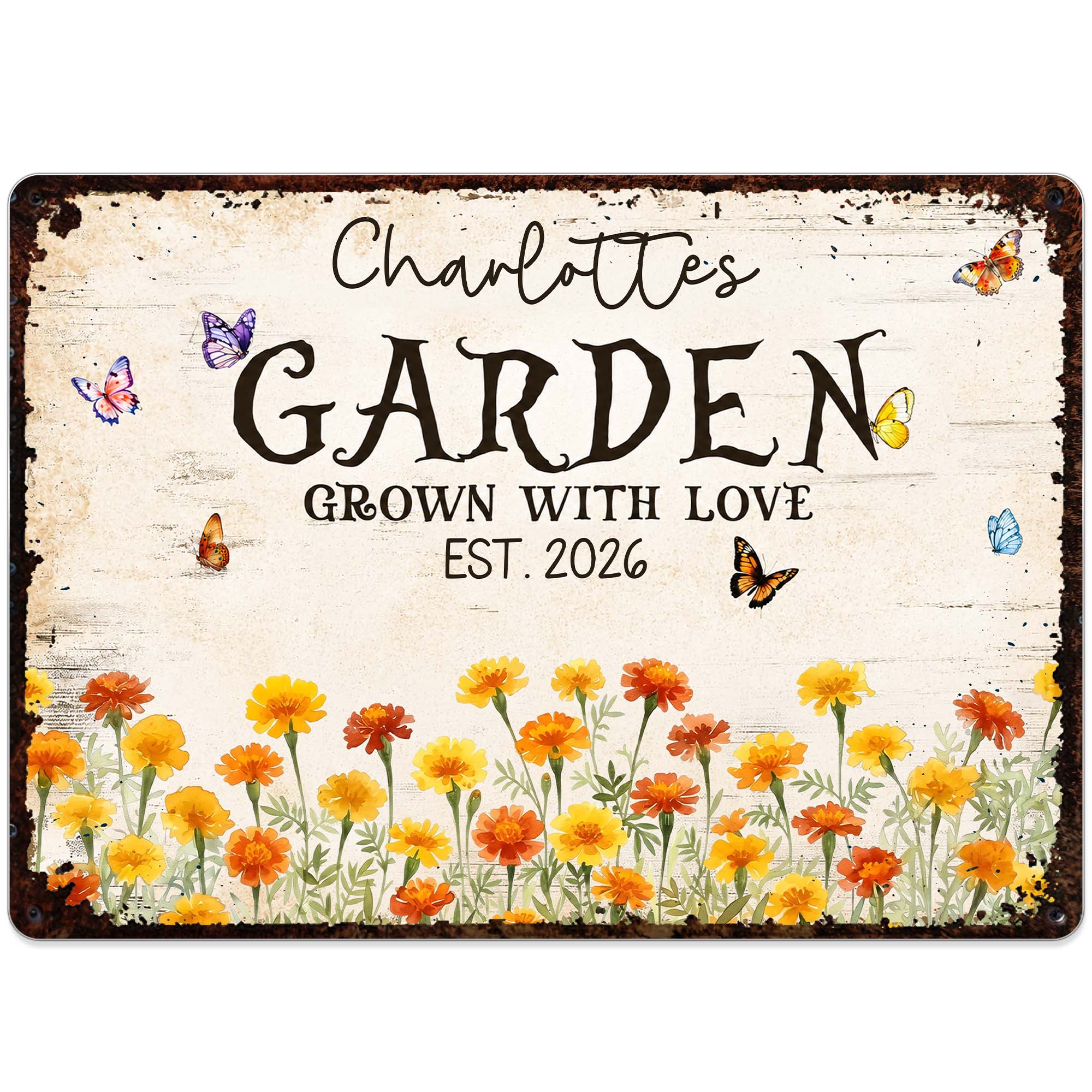 Personalized Floral Metal Sign with Butterflies Gift for Mom