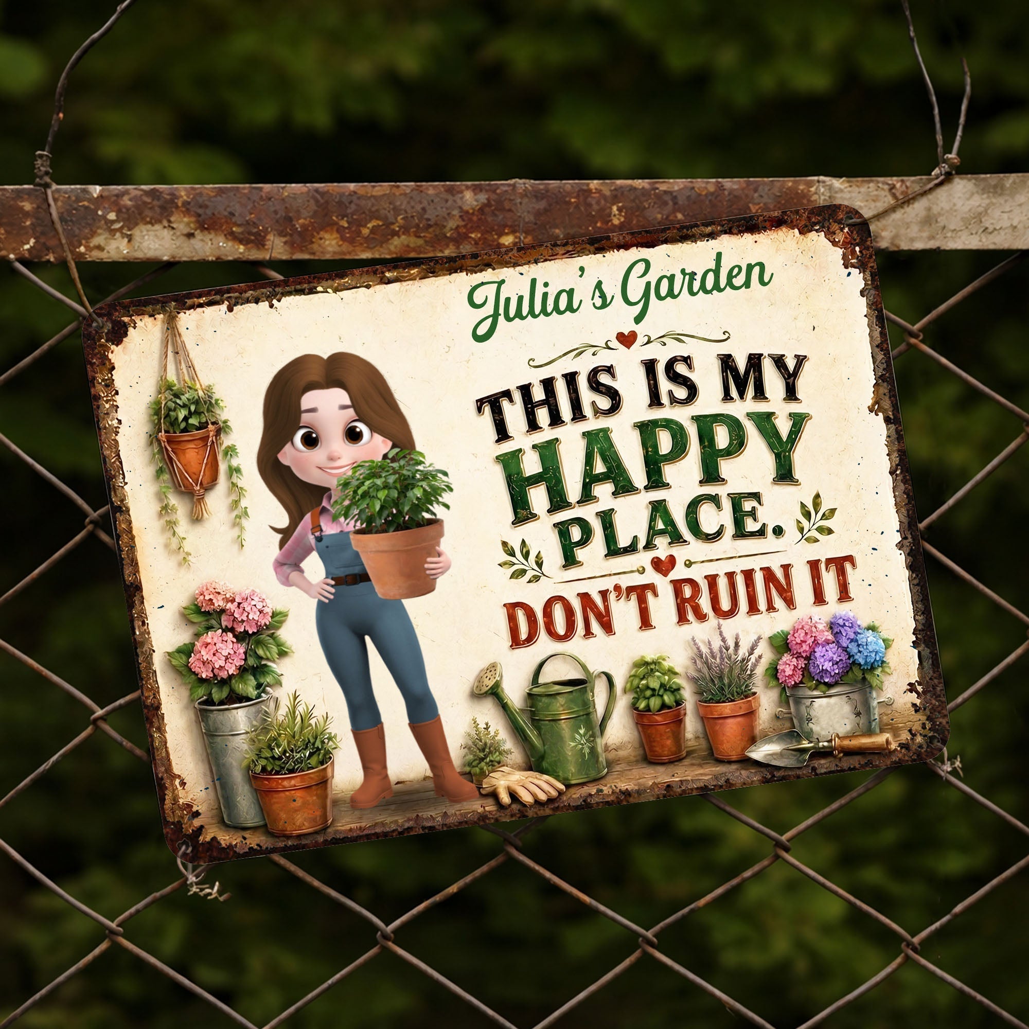 Personalized Metal Garden Sign Custom Name Gift for Mom