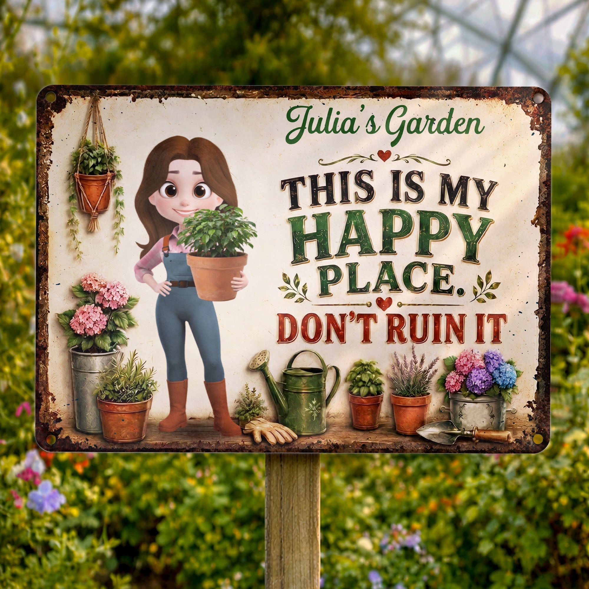 Personalized Metal Garden Sign Custom Name Gift for Mom