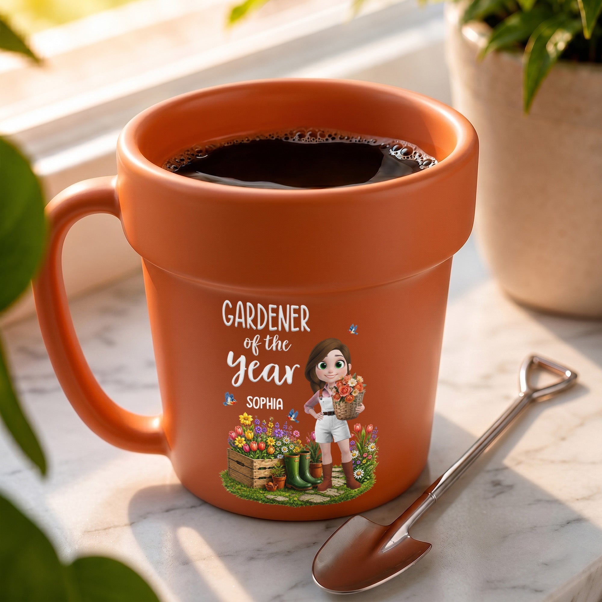 Personalized Plant Pot Ceramic Mug Custom Gardening Gift for Mom