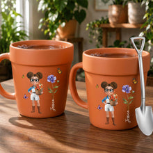 Load image into Gallery viewer, Personalized Ceramic Flower Pot Mug Custom Name Gift for Gardeners
