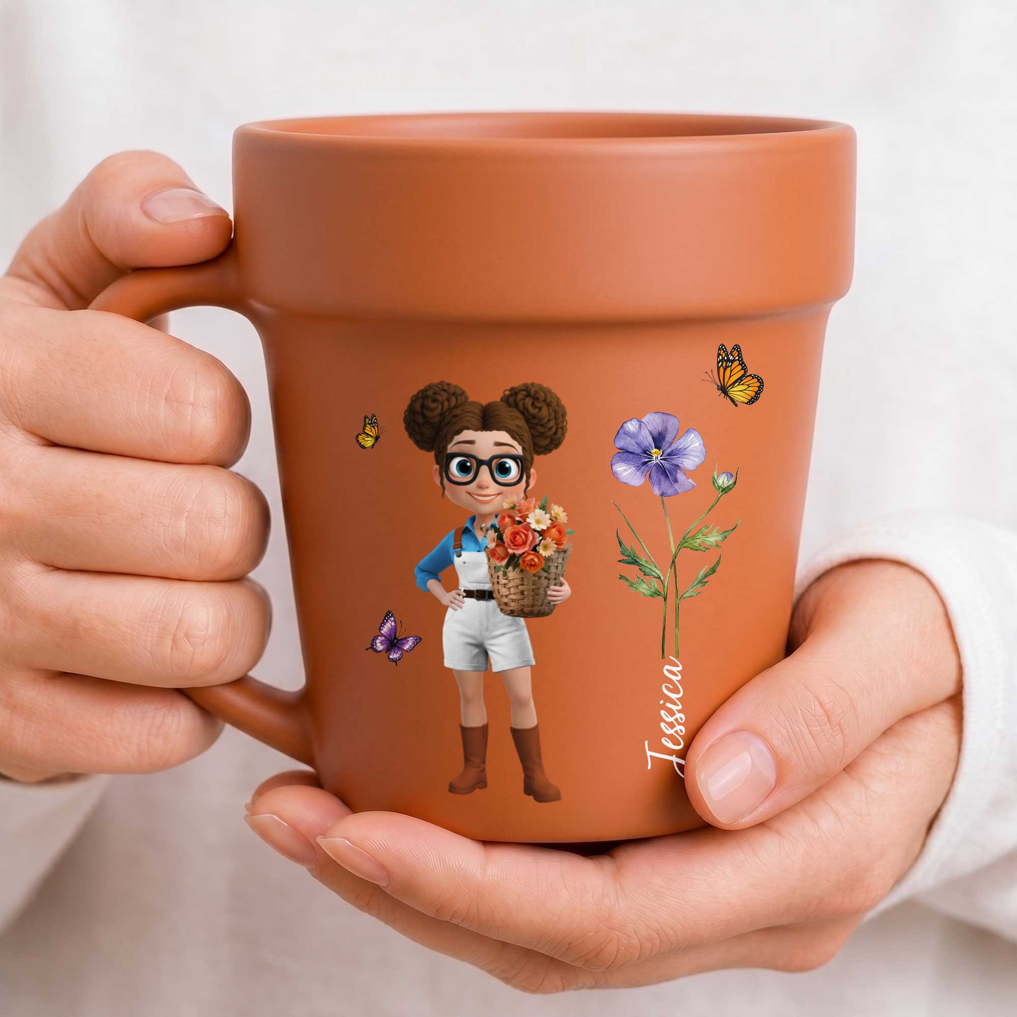 Personalized Ceramic Flower Pot Mug Custom Name Gift for Gardeners