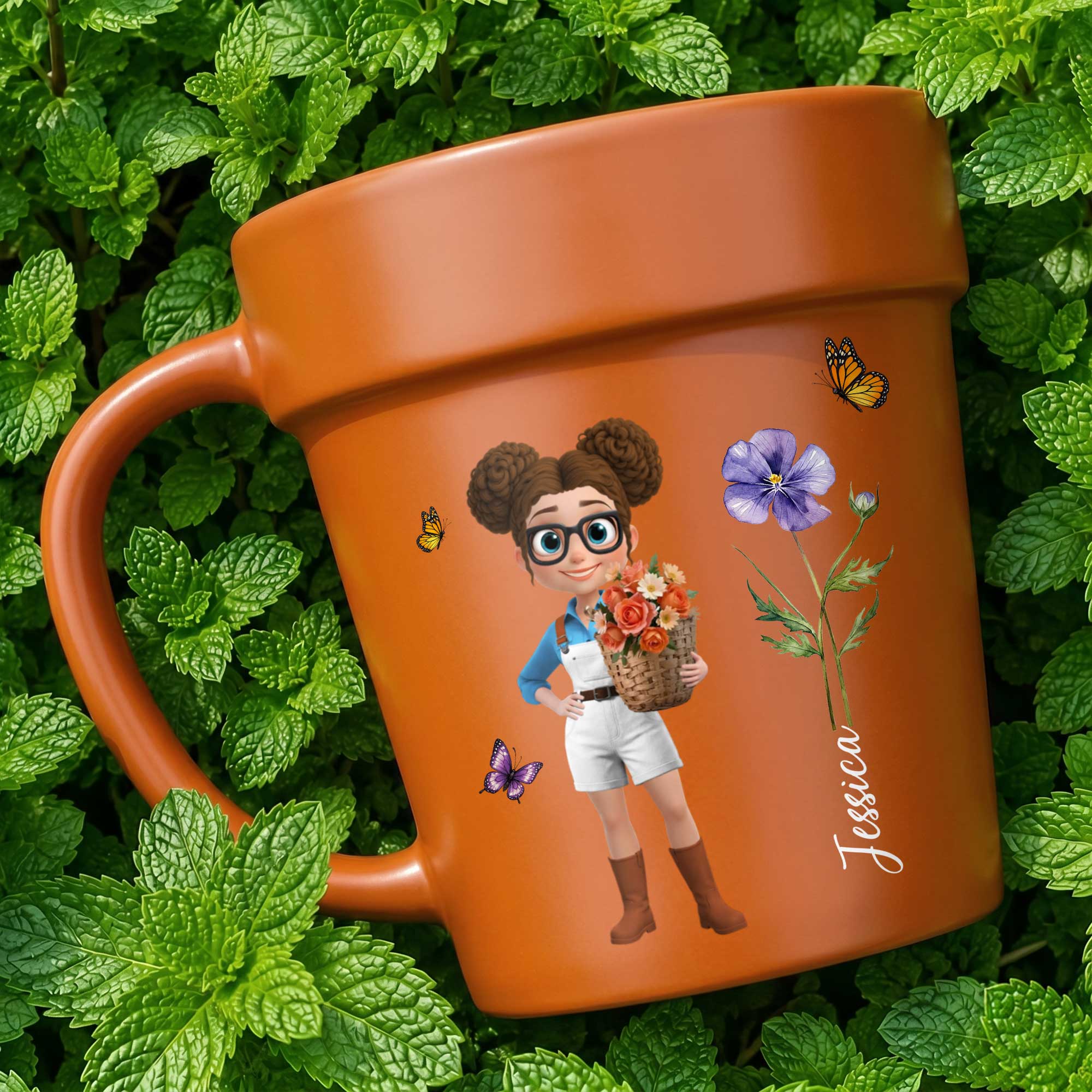 Personalized Ceramic Flower Pot Mug Custom Name Gift for Gardeners