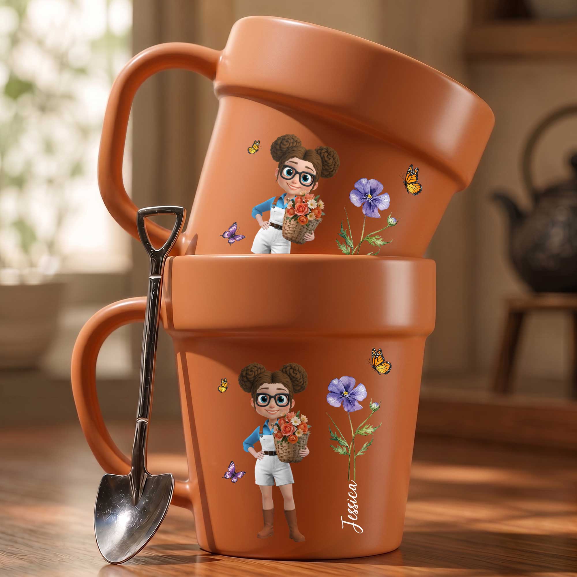 Personalized Ceramic Flower Pot Mug Custom Name Gift for Gardeners