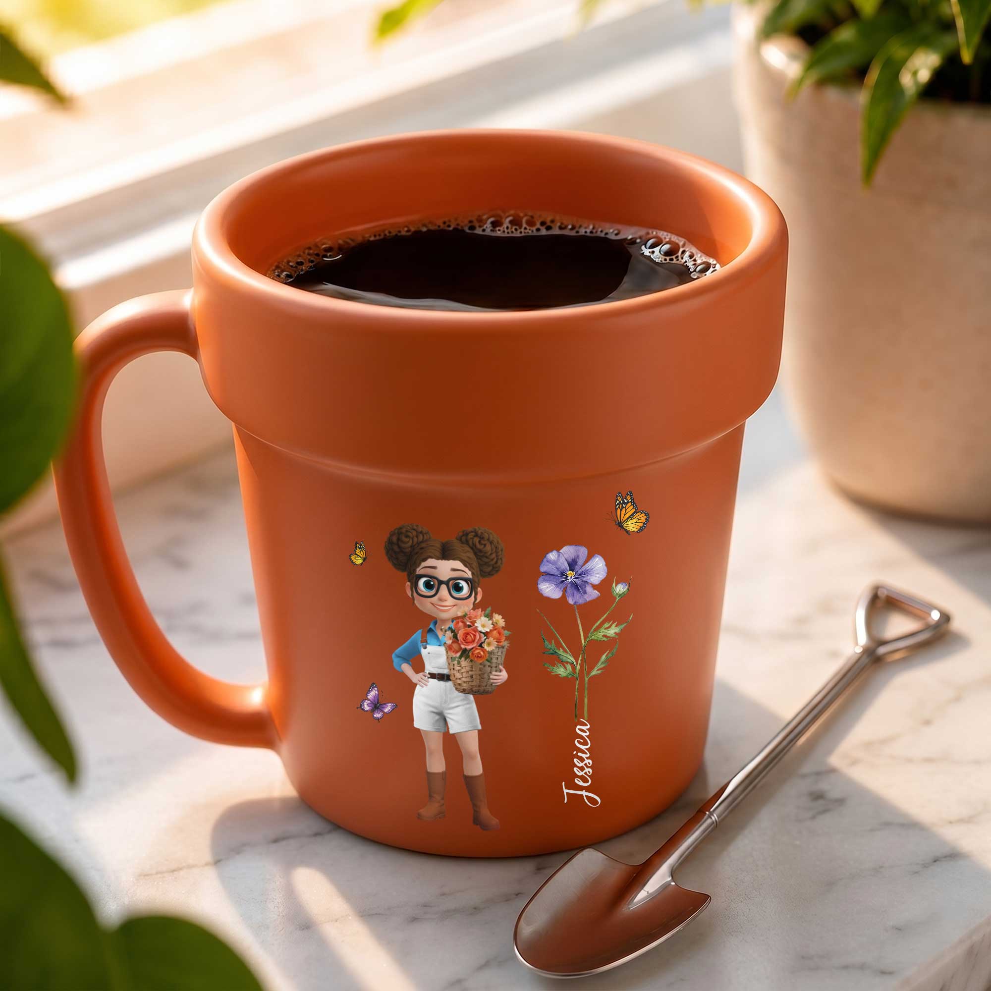 Personalized Ceramic Flower Pot Mug Custom Name Gift for Gardeners