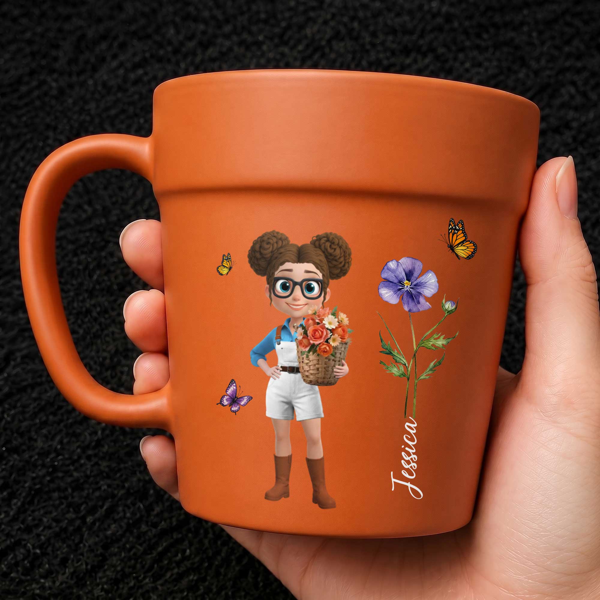 Personalized Ceramic Flower Pot Mug Custom Name Gift for Gardeners