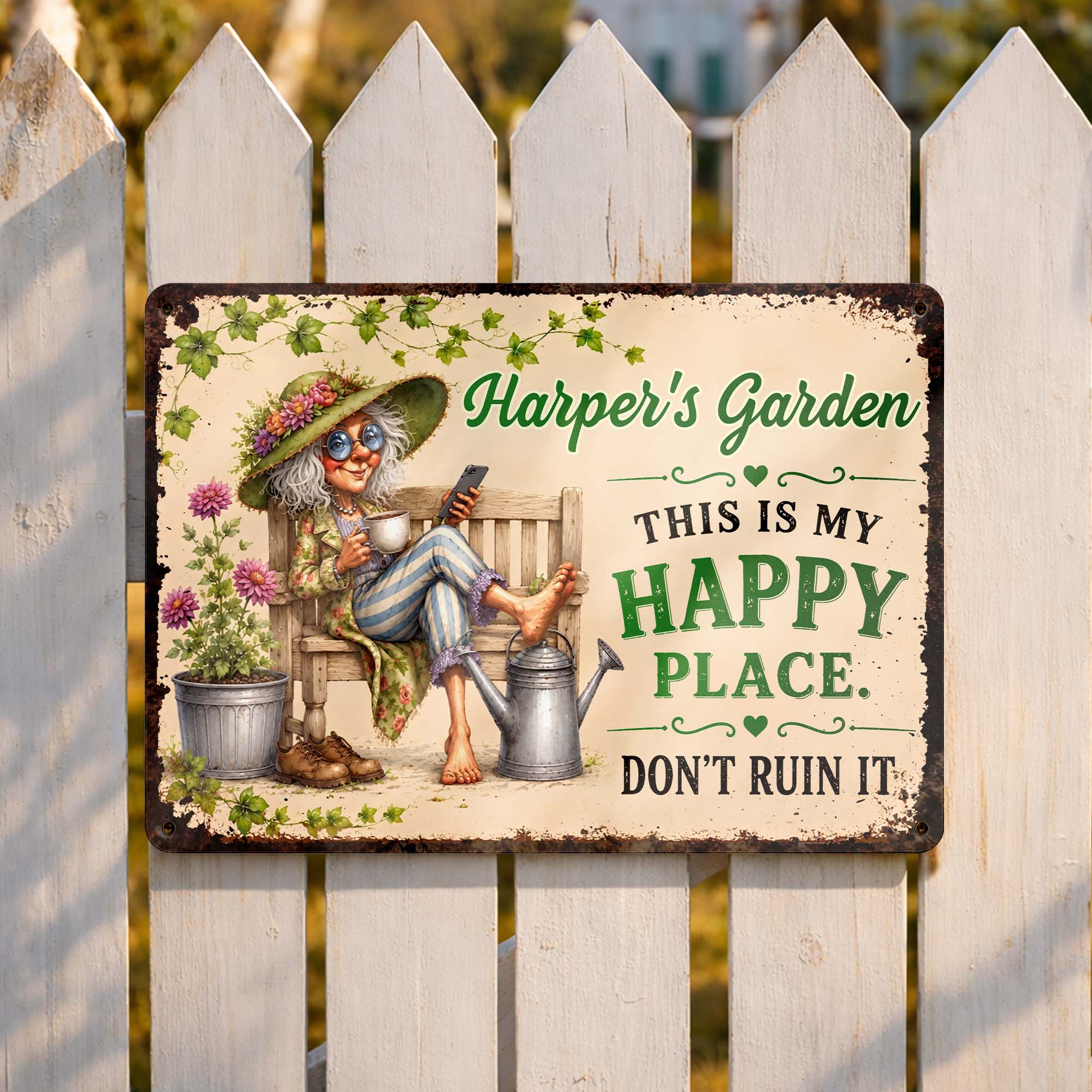 Personalized Metal Sign Custom Name Garden Gift for Mom