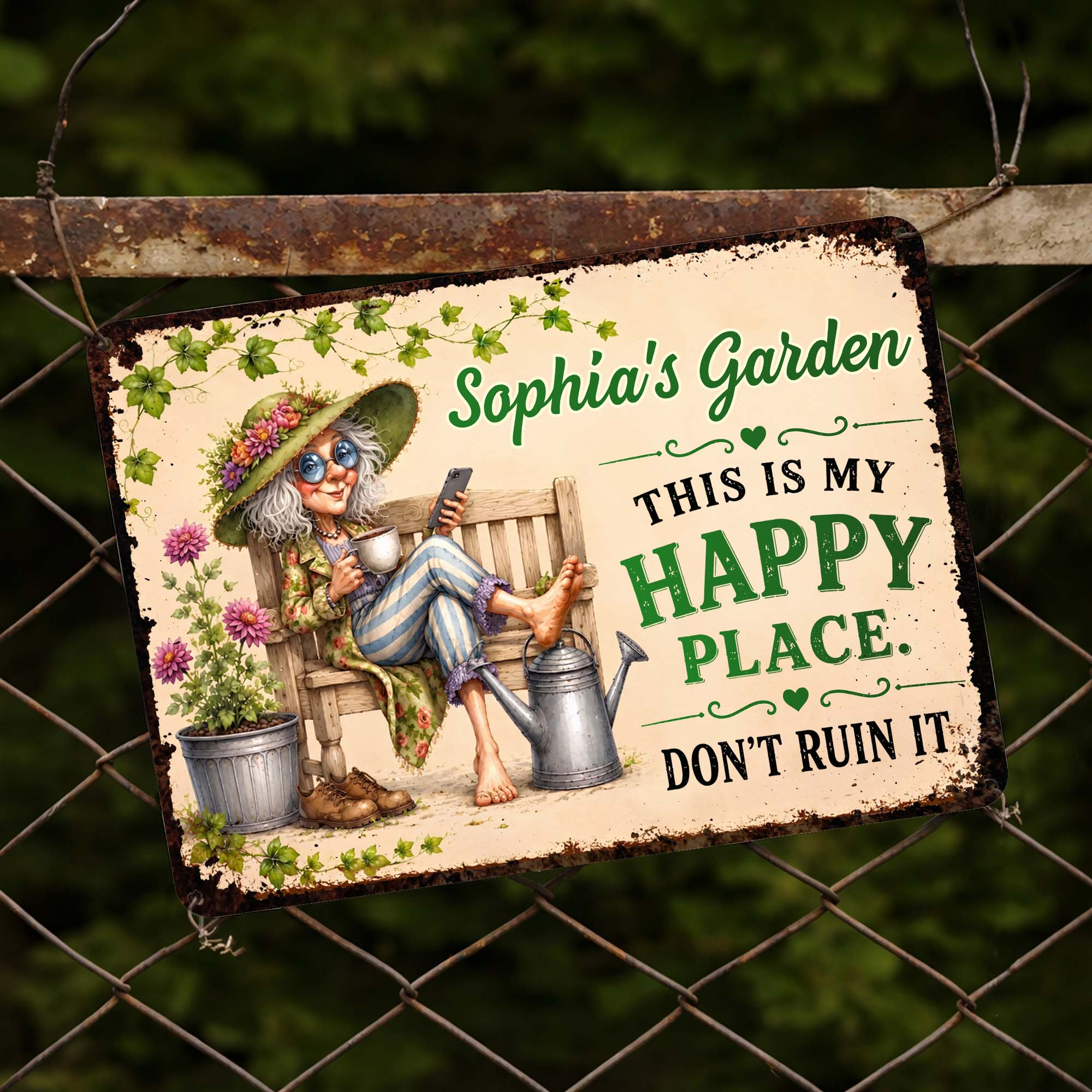 Personalized Metal Sign Custom Name Garden Gift for Mom