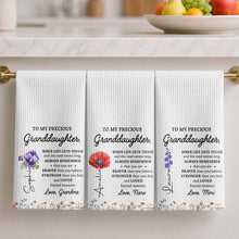 Load image into Gallery viewer, Personalized Kitchen Towel Gift for Granddaughter Birth Month Flowers
