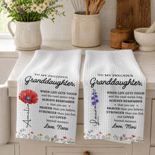 Load image into Gallery viewer, Personalized Kitchen Towel Gift for Granddaughter Birth Month Flowers
