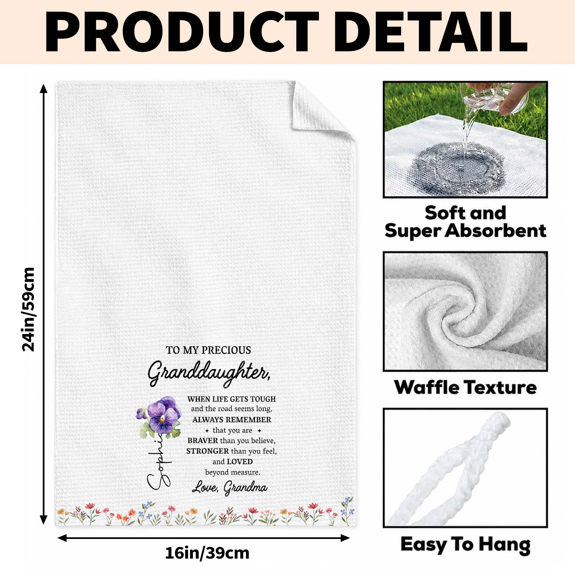 Personalized Kitchen Towel Gift for Granddaughter Birth Month Flowers