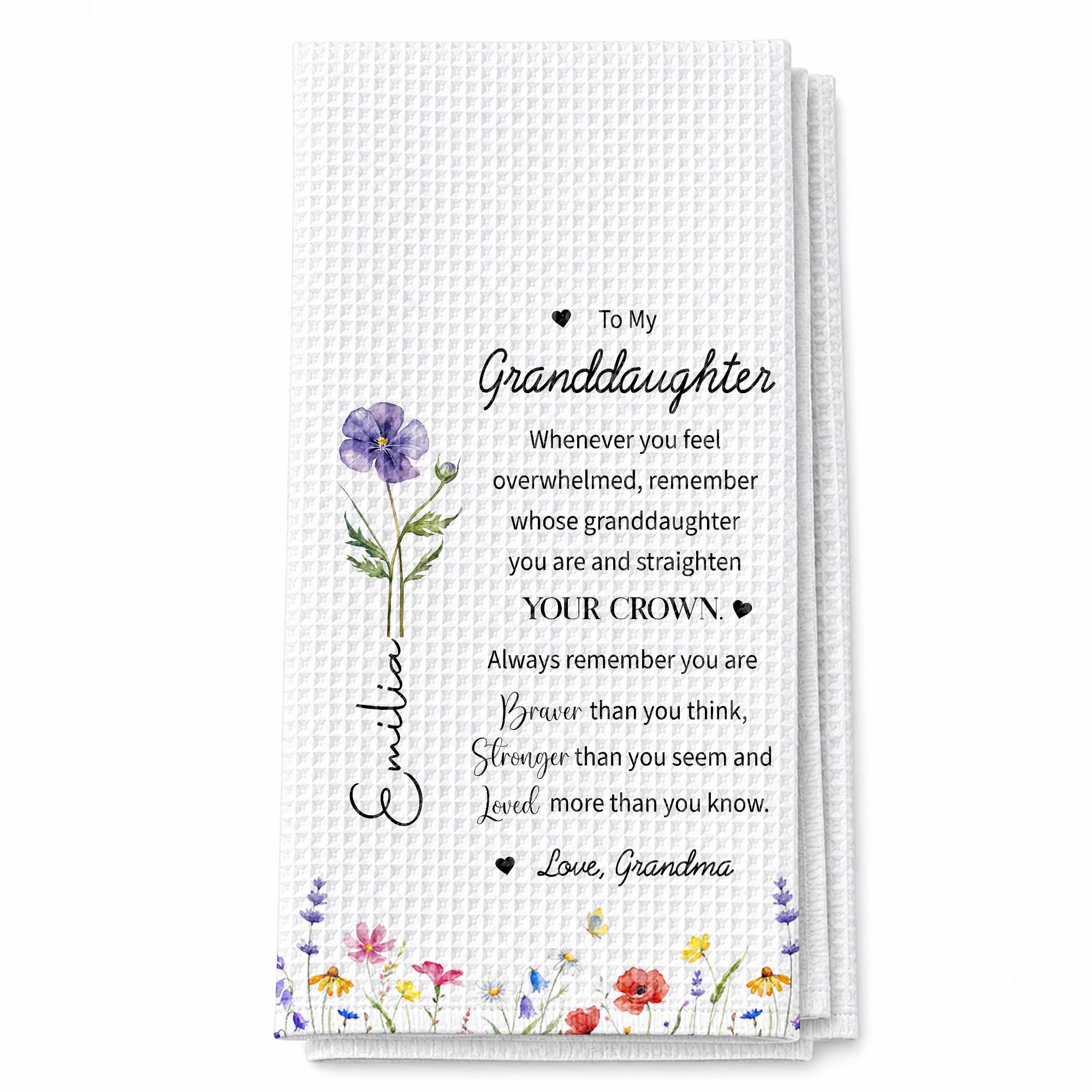 Personalized Kitchen Towel Custom Birth Month Flower Gift for Granddaughter