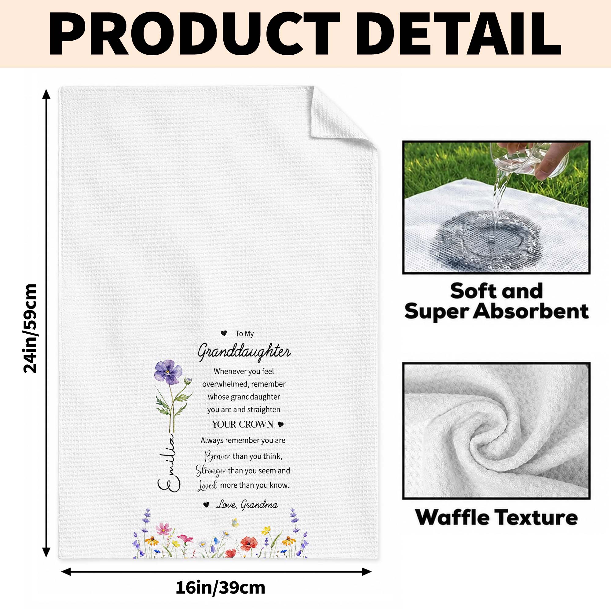 Personalized Kitchen Towel Custom Birth Month Flower Gift for Granddaughter