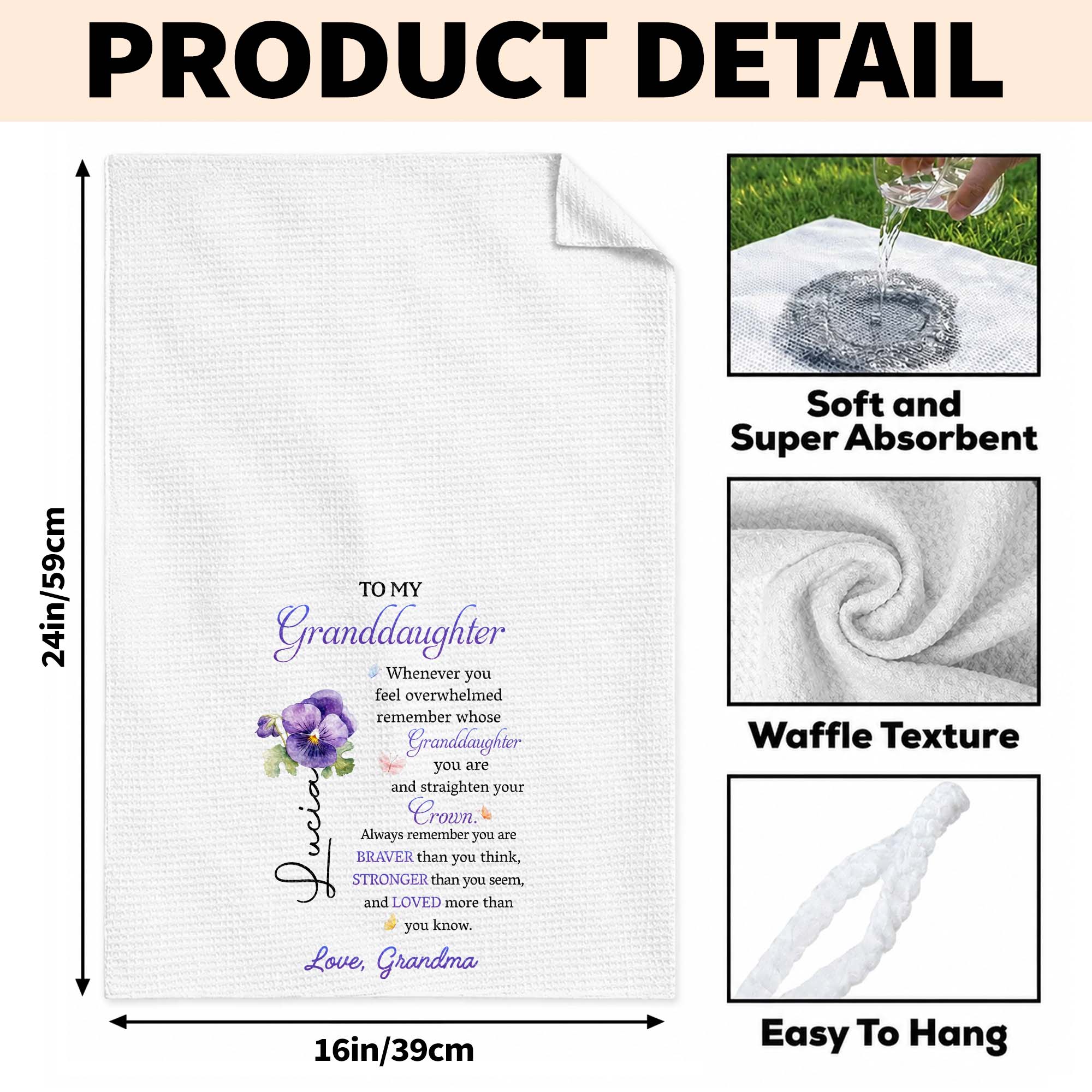 Personalized Kitchen Towel Custom Gift for Granddaughter
