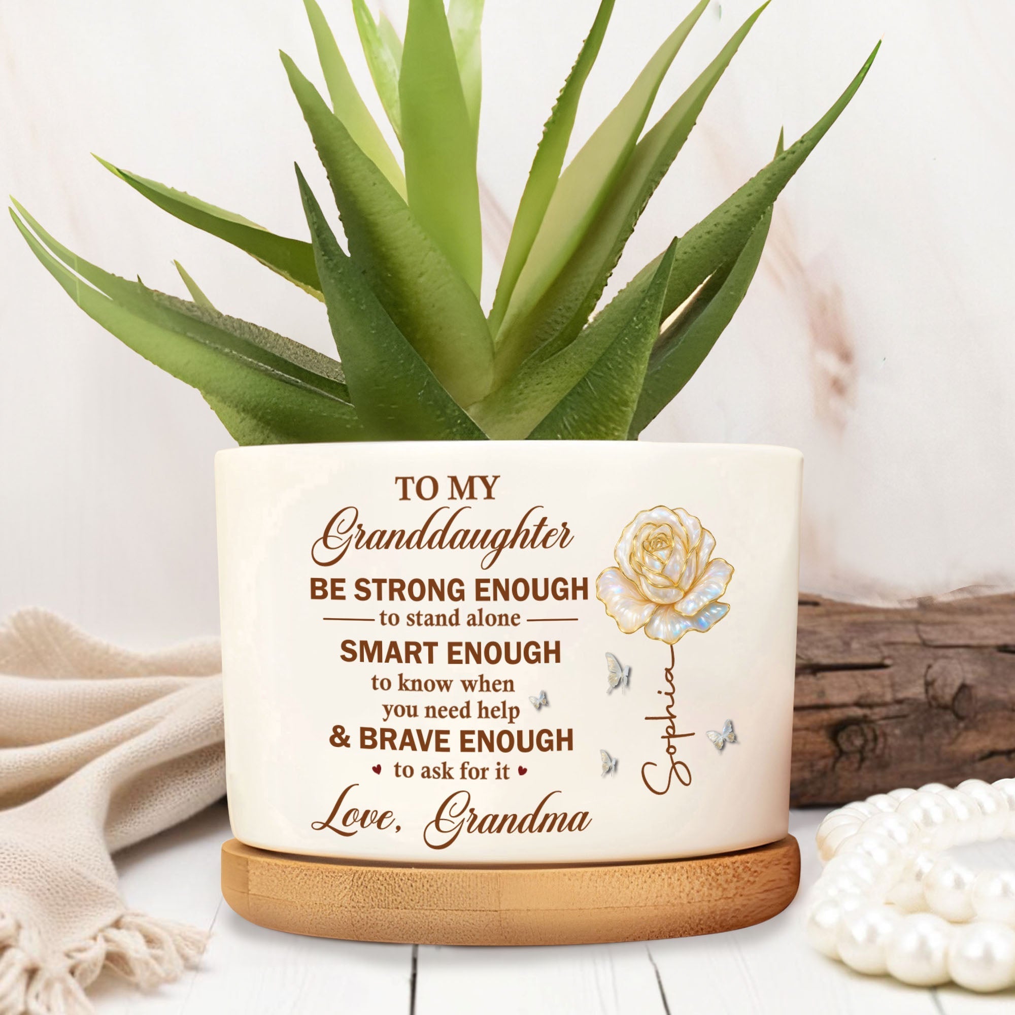 Personalized Ceramic Plant Pot Custom Name Gift for Granddaughter