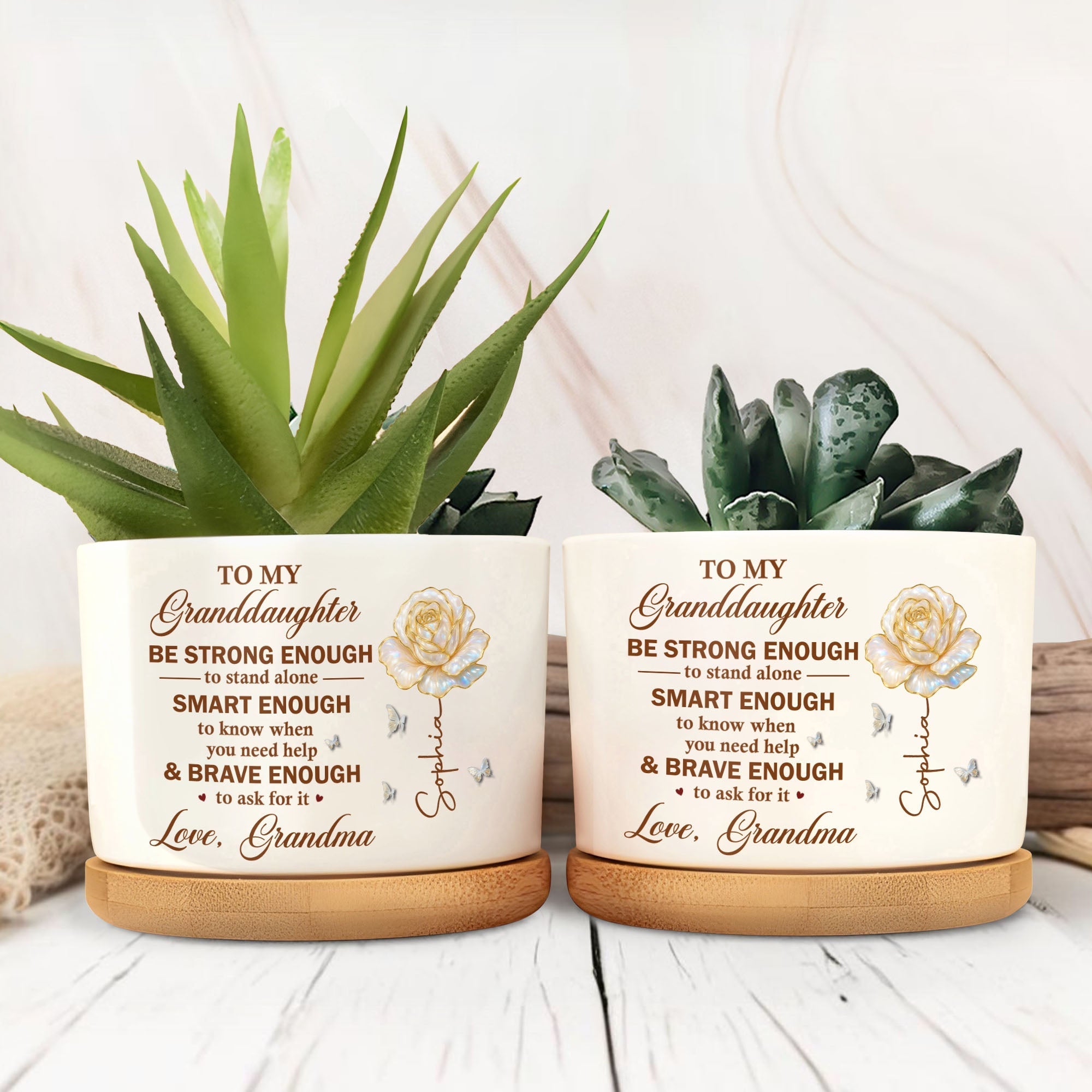 Personalized Ceramic Plant Pot Custom Name Gift for Granddaughter