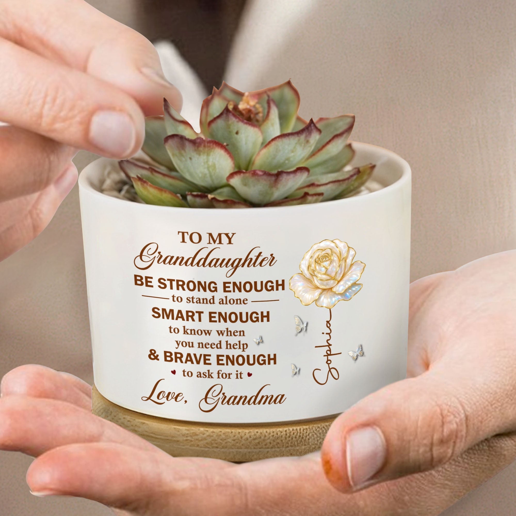 Personalized Ceramic Plant Pot Custom Name Gift for Granddaughter