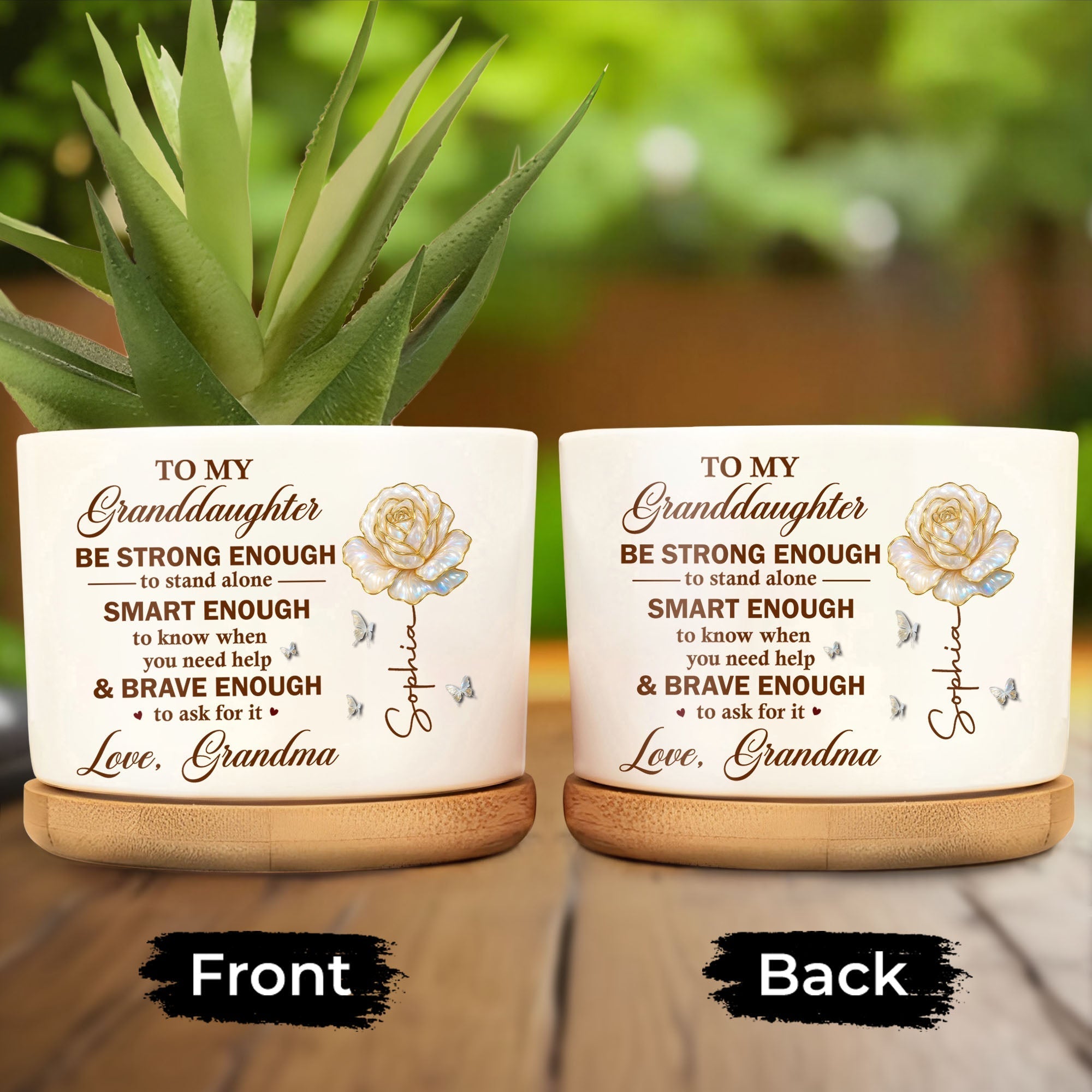 Personalized Ceramic Plant Pot Custom Name Gift for Granddaughter