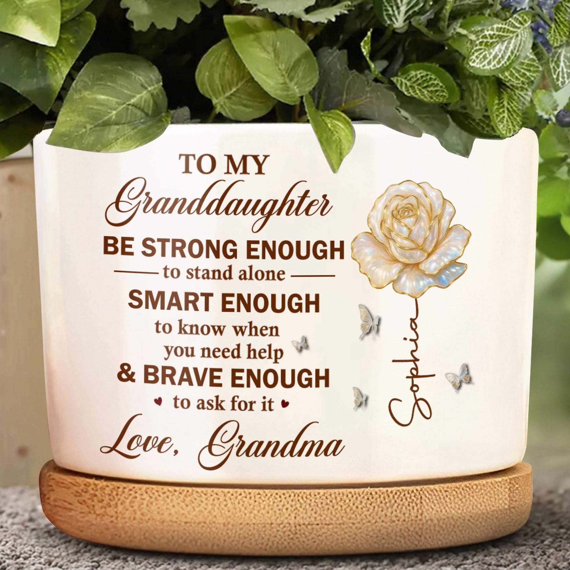 Personalized Ceramic Plant Pot Custom Name Gift for Granddaughter
