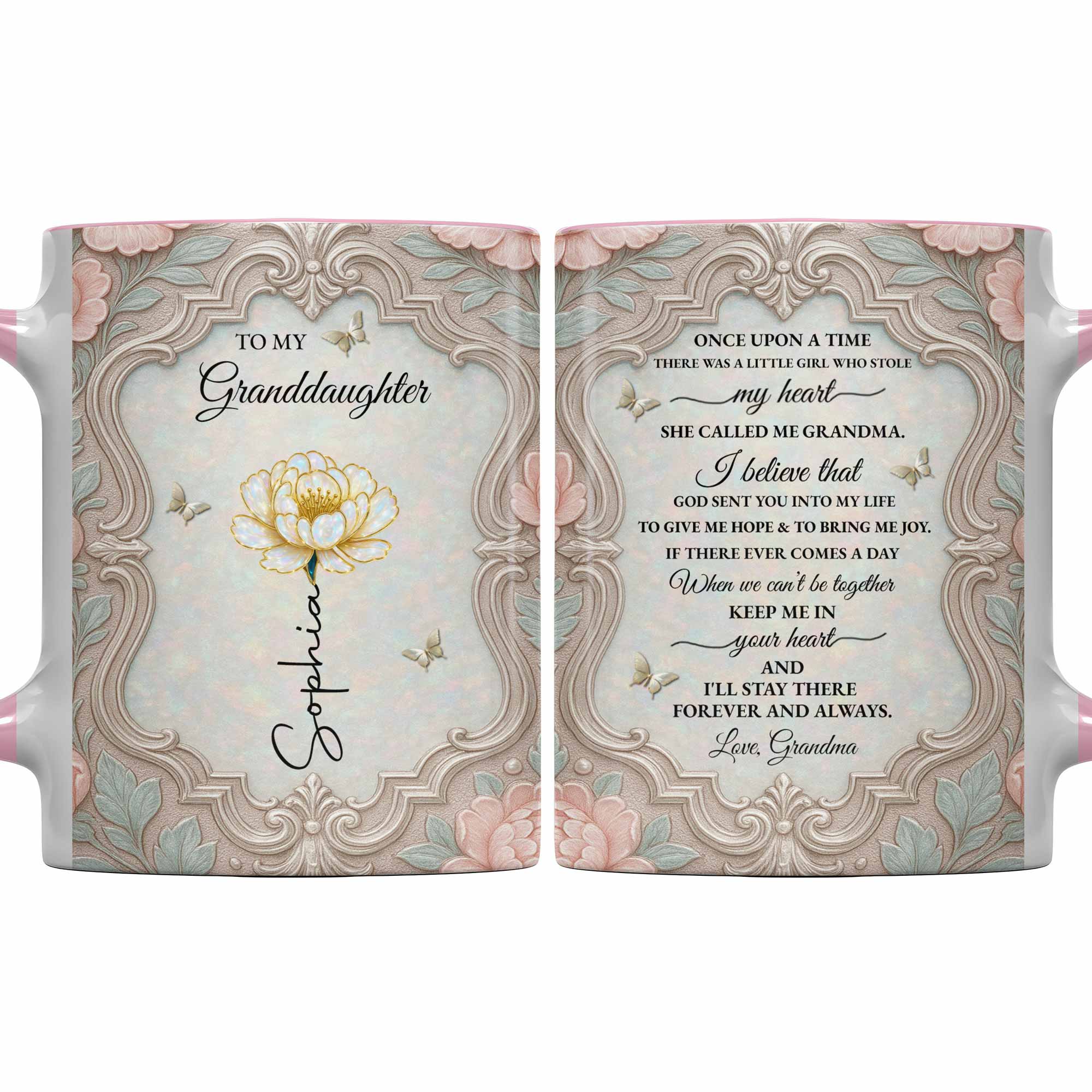 Personalized Birth Month Flower Accent Mug for Granddaughter