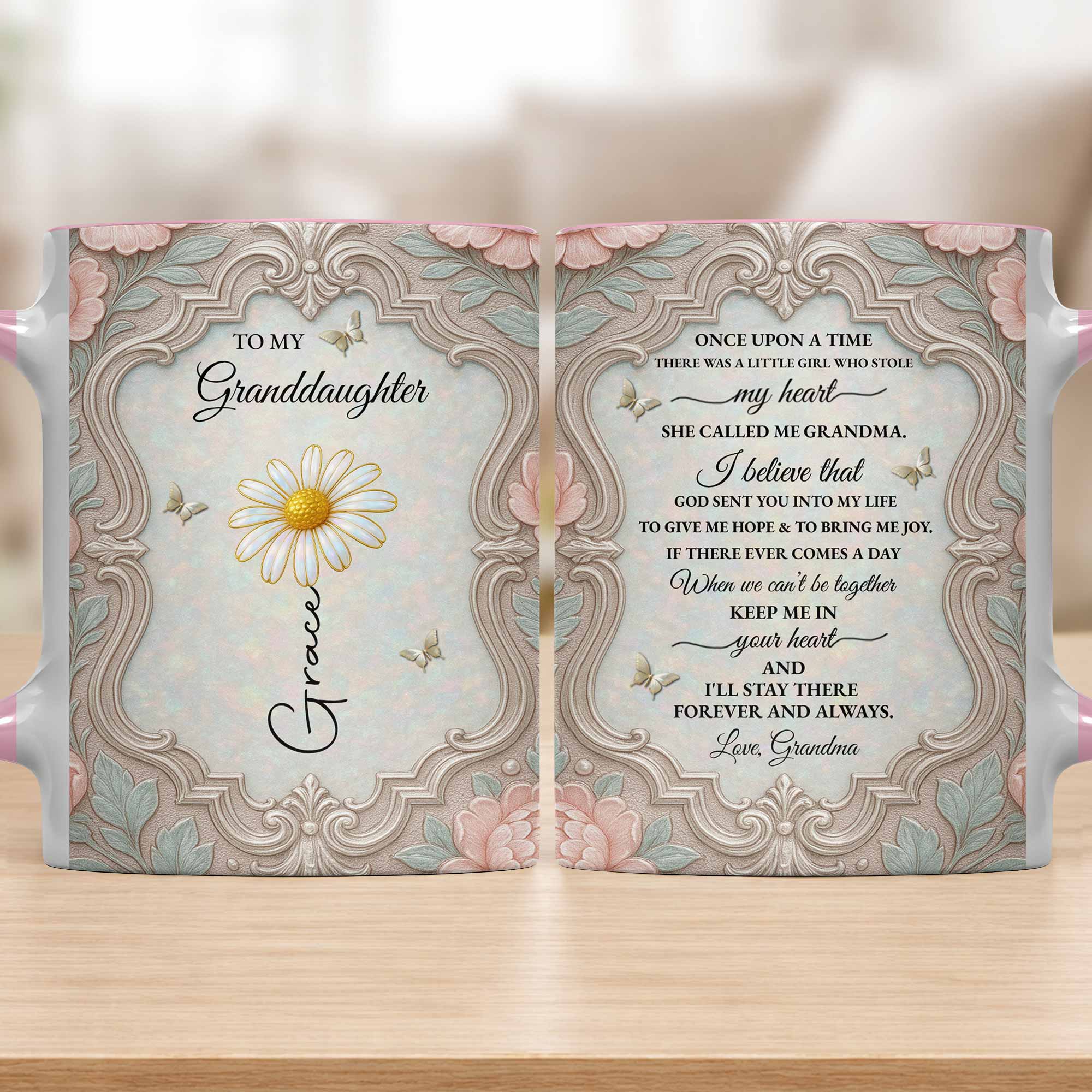 Personalized Birth Month Flower Accent Mug for Granddaughter