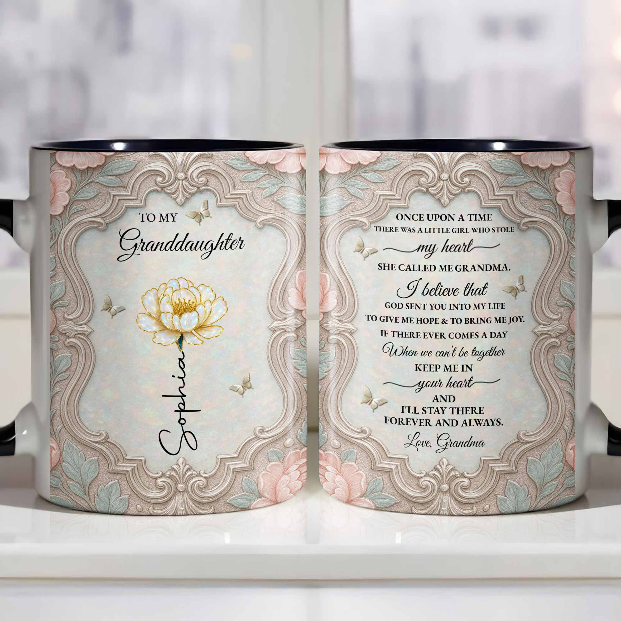 Personalized Birth Month Flower Accent Mug for Granddaughter