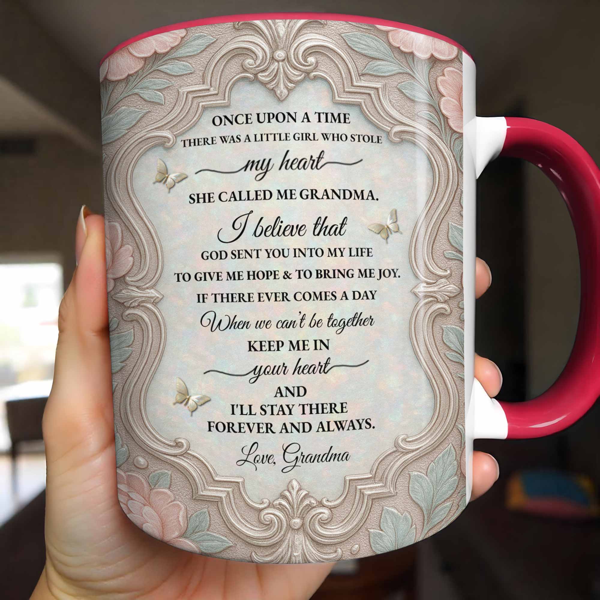 Personalized Birth Month Flower Accent Mug for Granddaughter