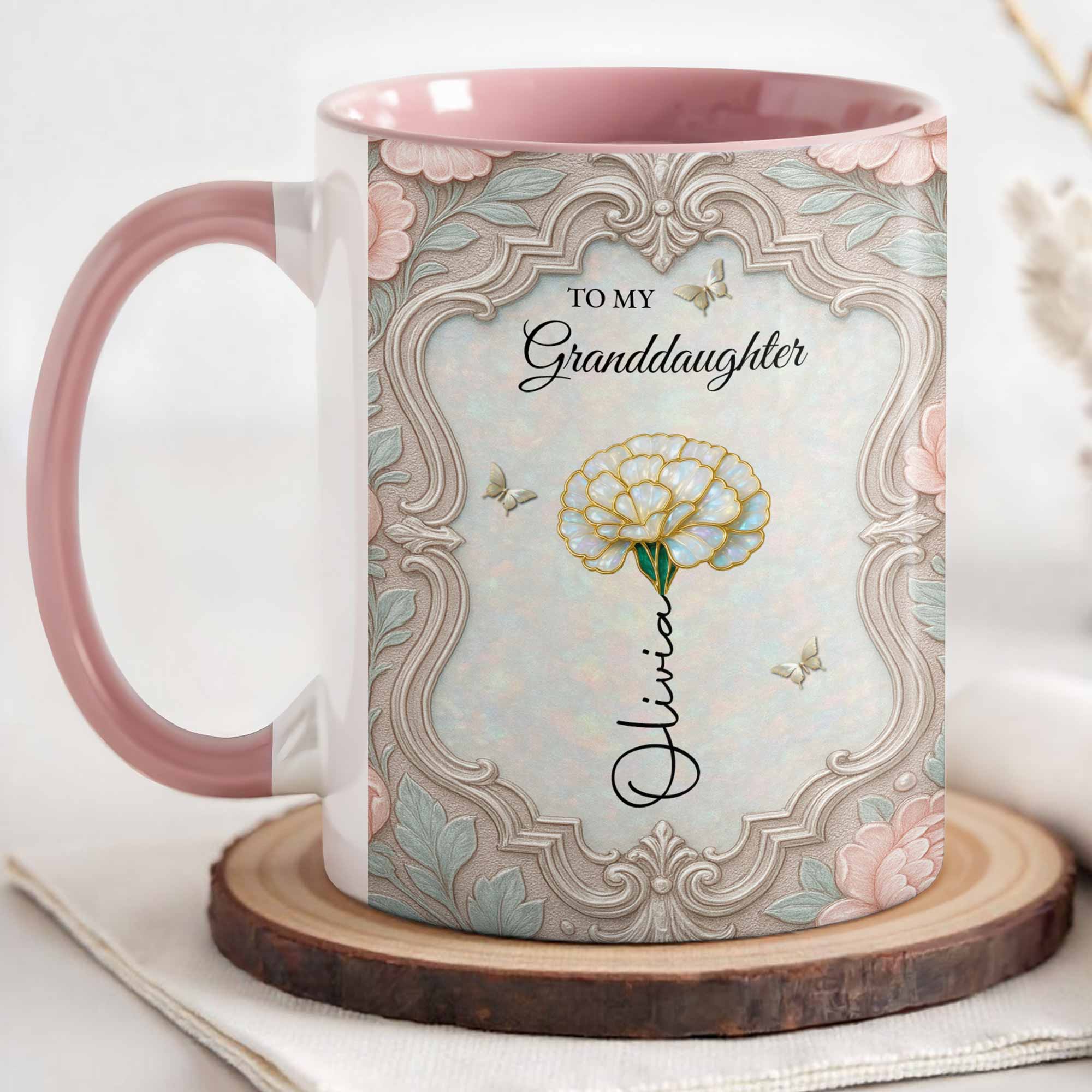 Personalized Birth Month Flower Accent Mug for Granddaughter
