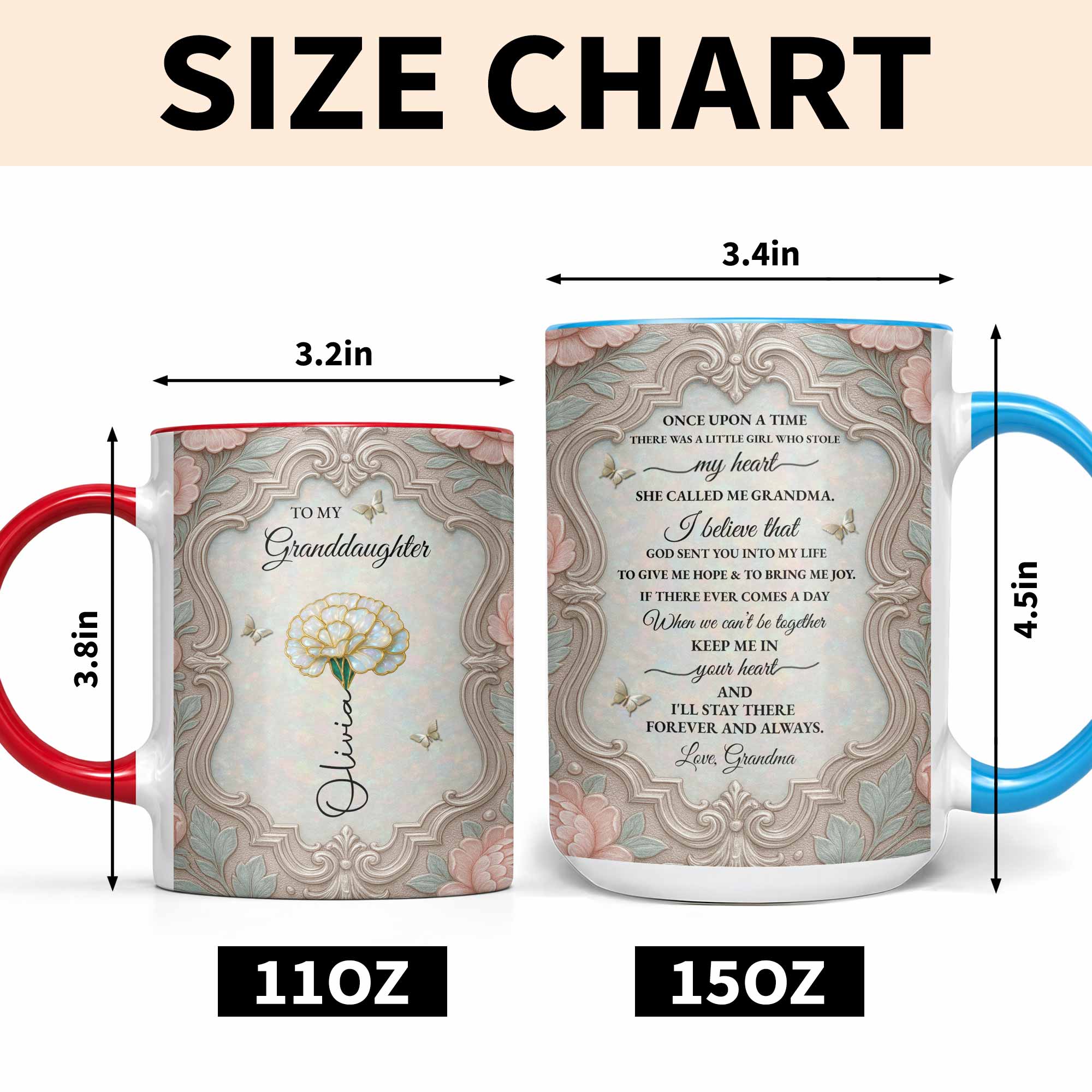 Personalized Birth Month Flower Accent Mug for Granddaughter