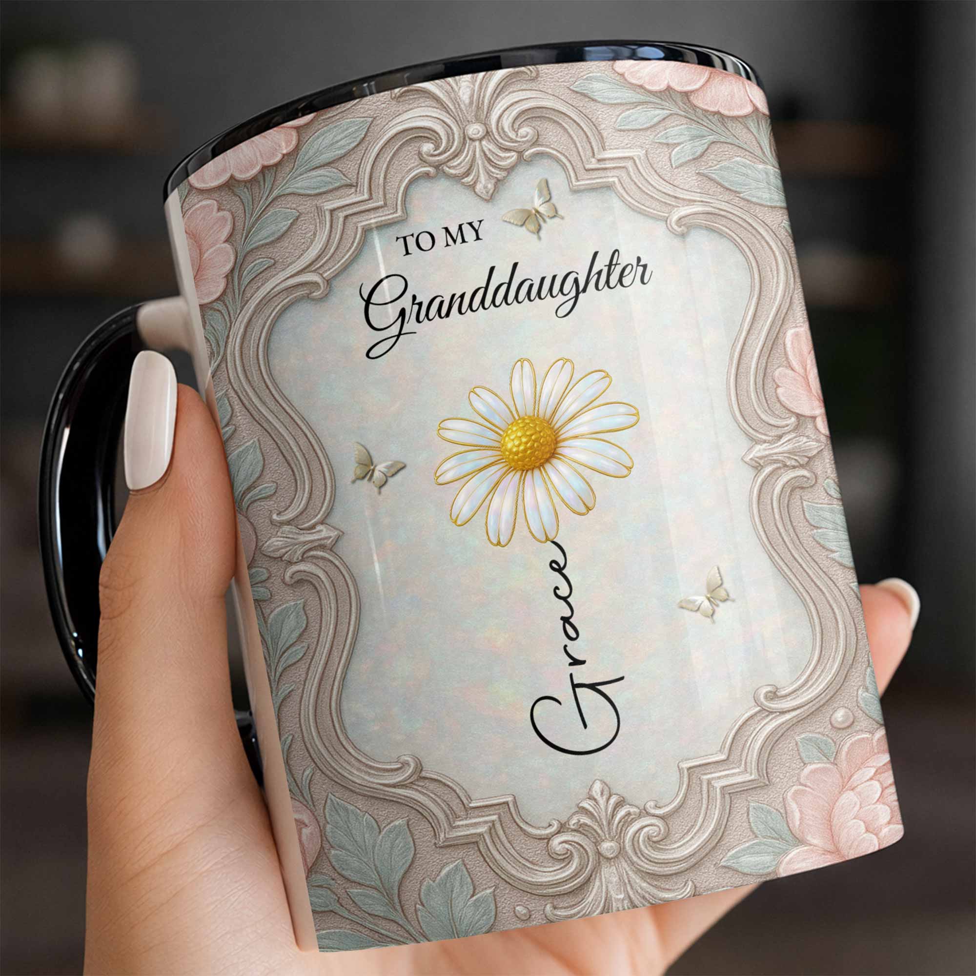 Personalized Birth Month Flower Accent Mug for Granddaughter
