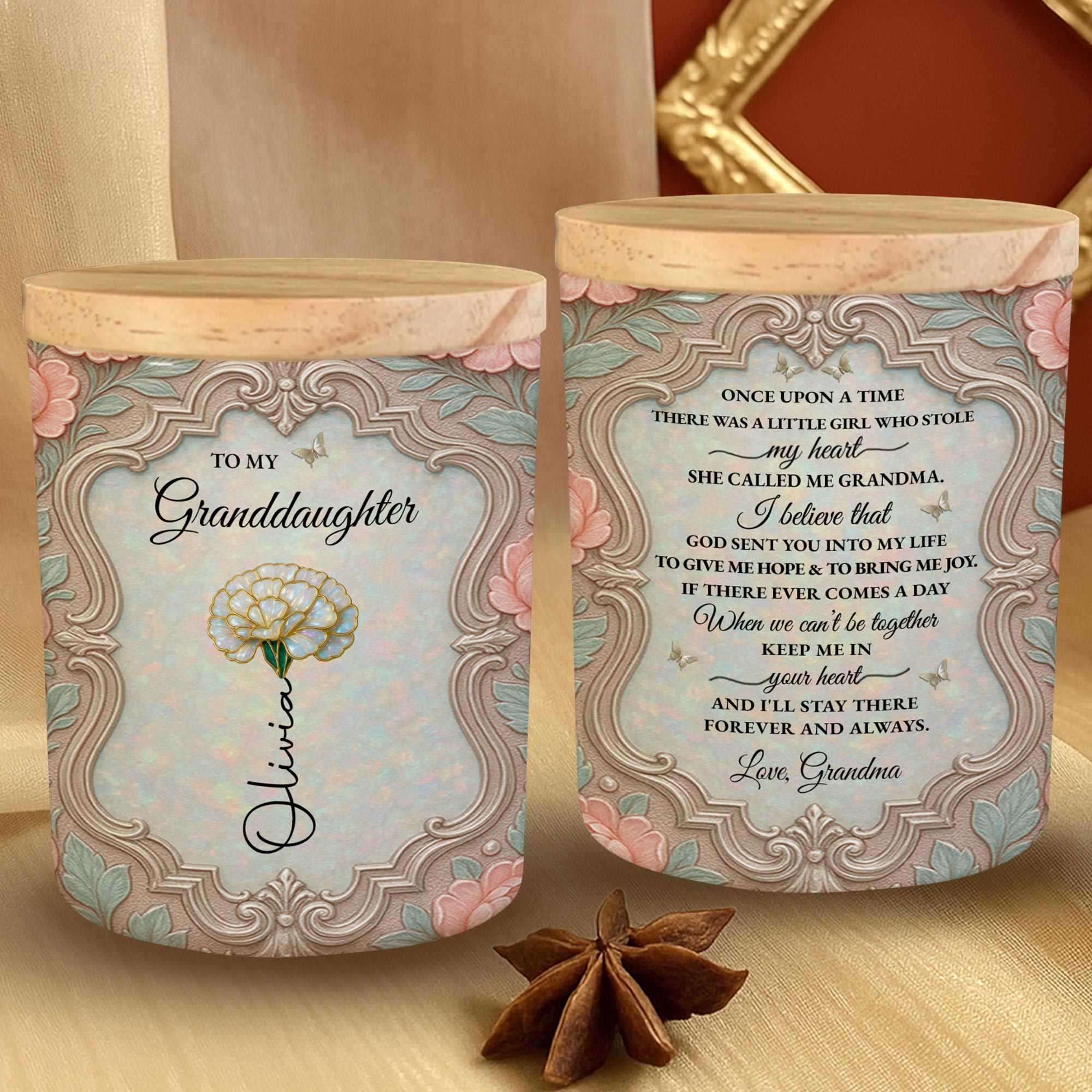 Personalized Glass LED Memory Jar Custom Name for Granddaughter