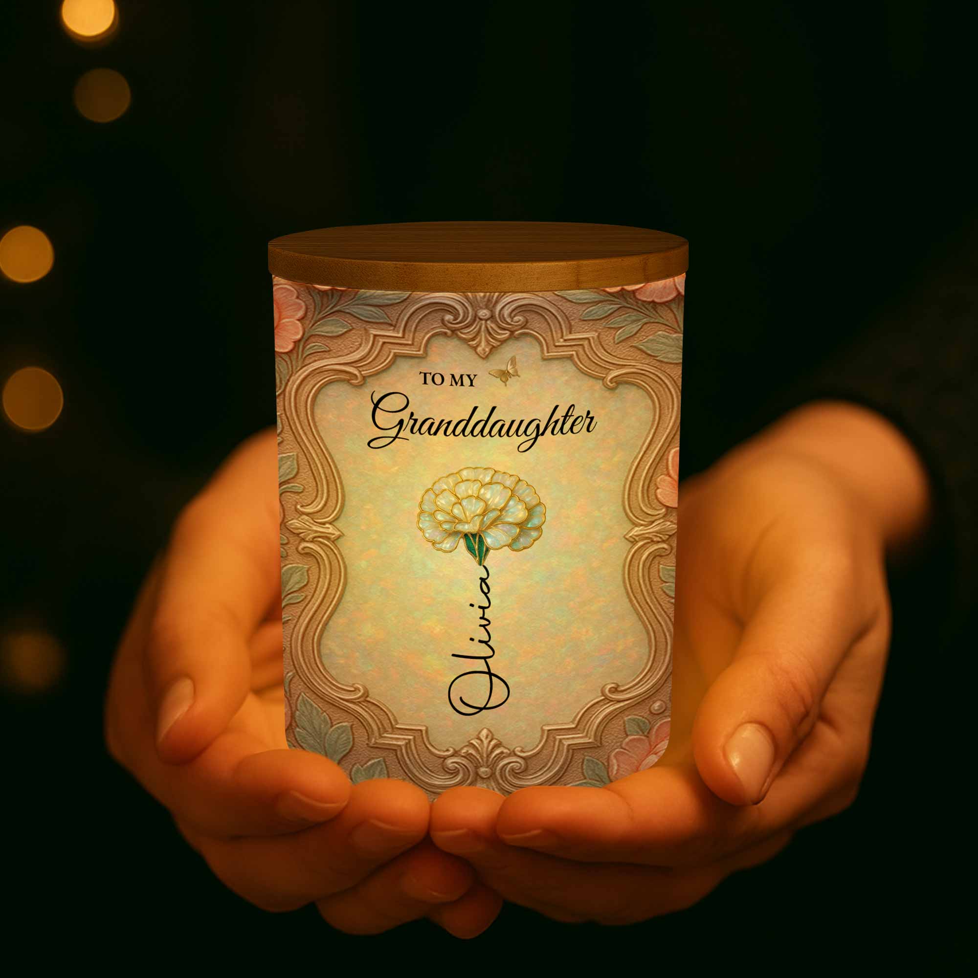 Personalized Glass LED Memory Jar Custom Name for Granddaughter